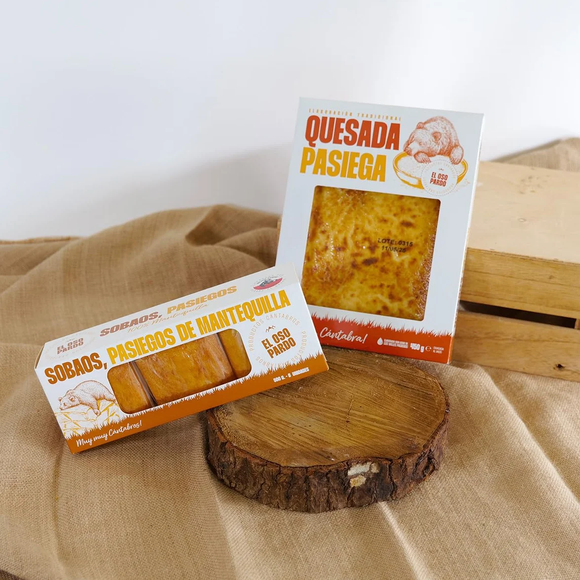 EL OSO PARDO Sobaos Pasiegos IGP 500 g (6 uds) + Quesada Pasiega Tradicional 450g, Bizocochos, Recetas Típicas de Cantabria, Sabor y Textura Auténticos
