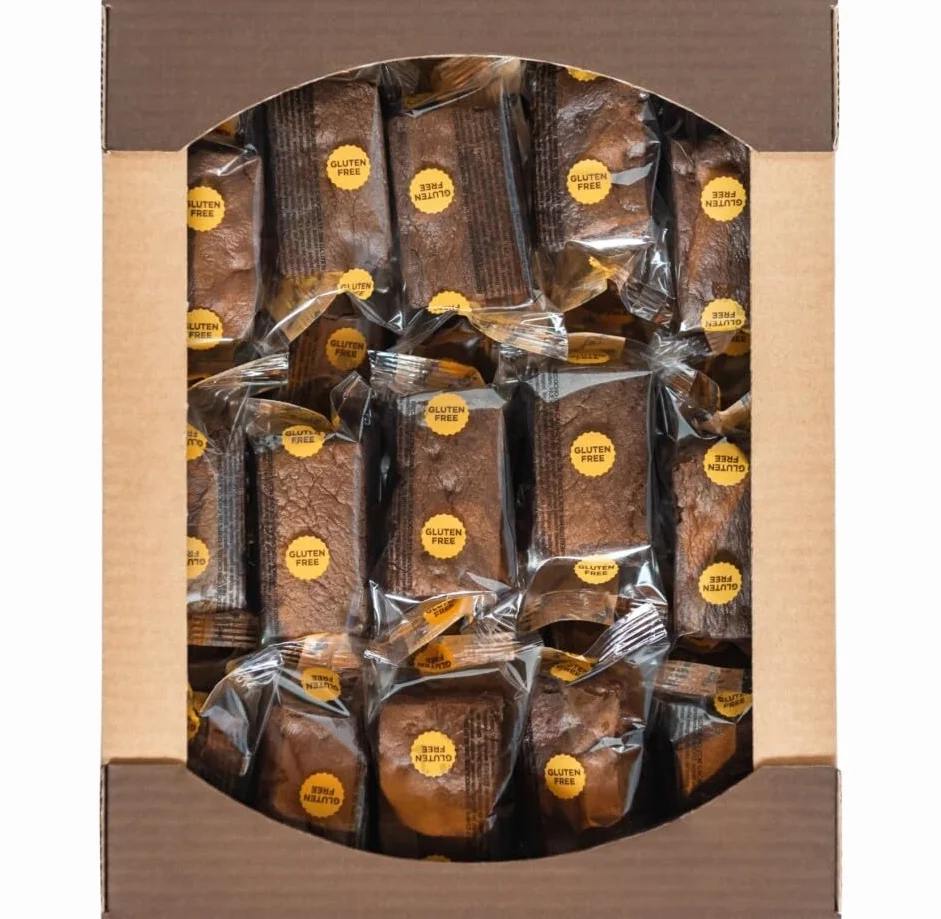 Bizcocho de Cacao con Chips de Chocolate - La Granja - Sin Gluten y Sin Lactosa. 30 Unidades. Envueltas de forma Individual.