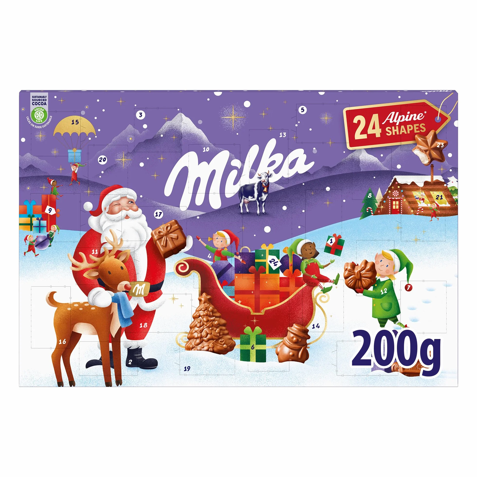 Milka Calendario de Adviento Chocolate con Leche de los Alpes, Edición Especial Navidad-200 g