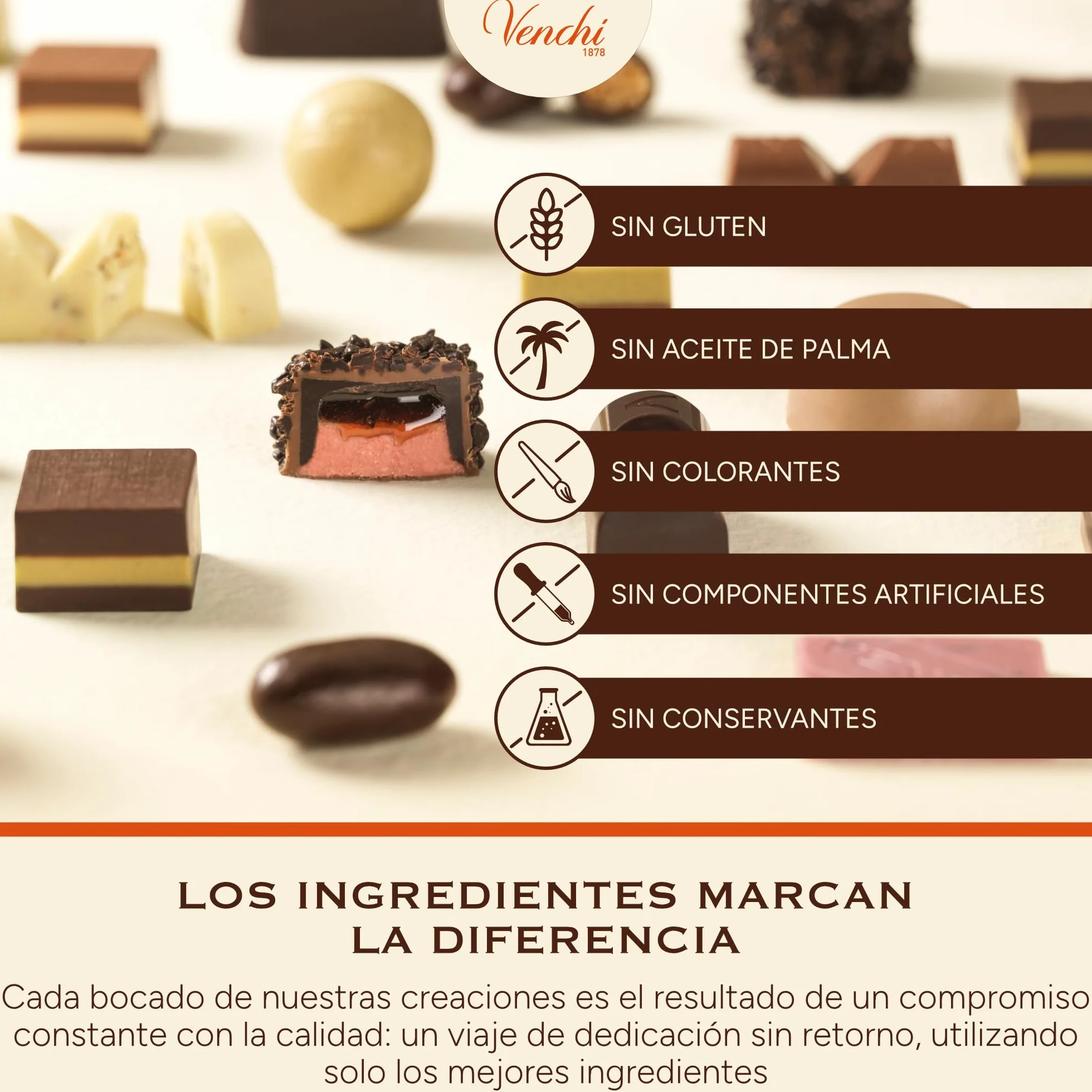 Venchi - Cremini 1878, Bombones de Triple Capa con exclusivamente Pasta de “Avellana Piamonte IGP” y Almendra, 1 kg, Sin Gluten, Sin Colorantes y Sin Conservantes