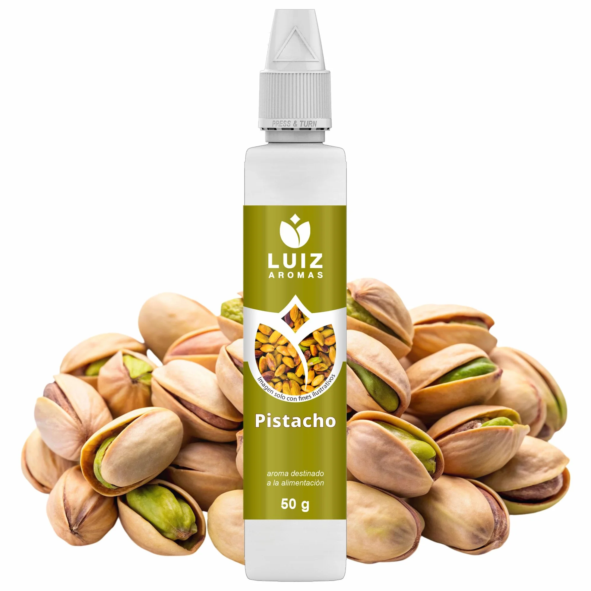 LUIZ AROMAS | Aroma Pistacho - Aroma Alimentario en Gotas para dulces de Hornear, Pasteles, Bizcochos y Tartas | Producto Vegano sin Calorías y sin Azucar | Producto 100% Italiano (50g)