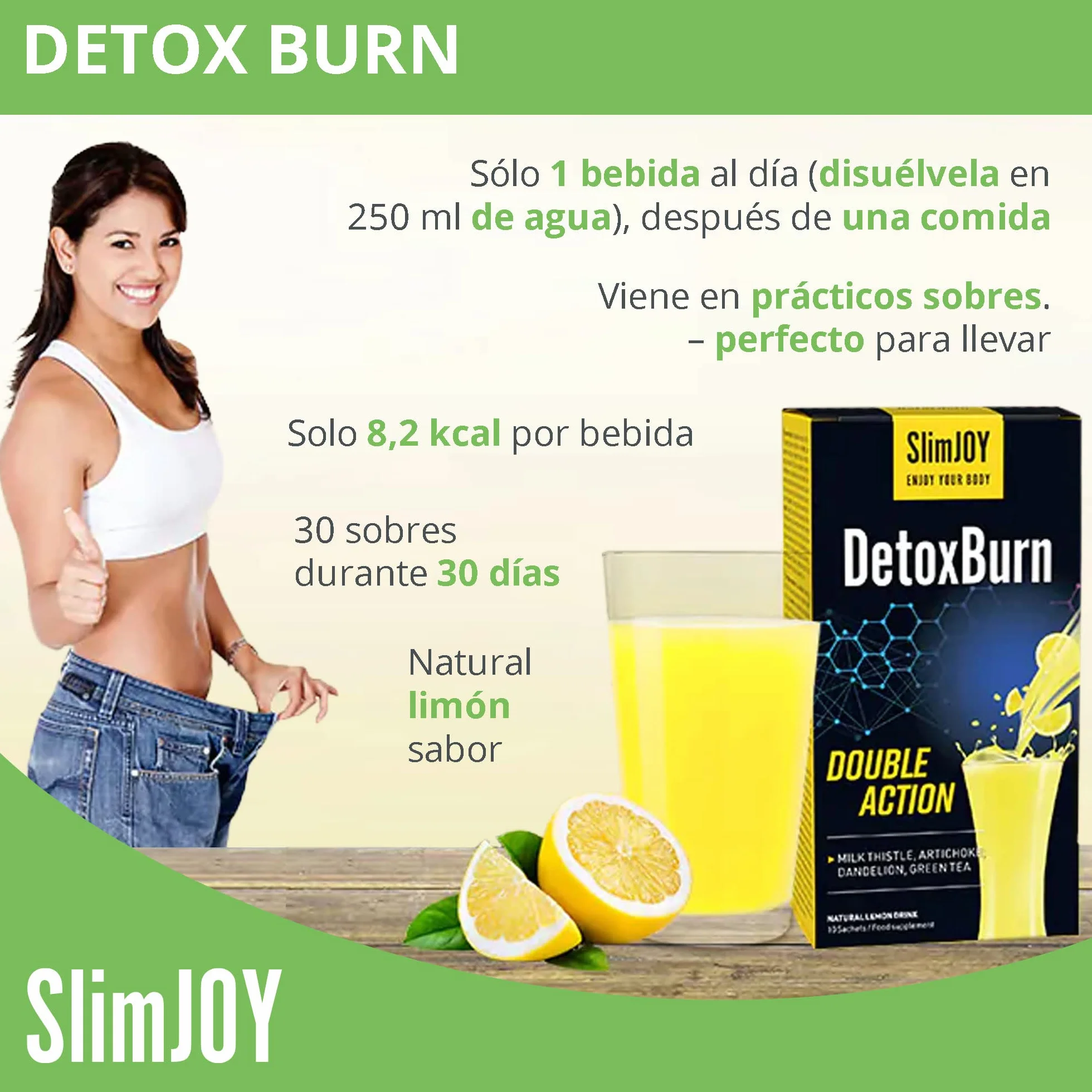 Detox - Bebida de Cardo Mariano, Alcachofa, Diente de Leon y Te Verde - 30 Sobres para 30 Días - Con E-Libro Gratuito - DetoxBurn Doble Acción, Sensilab Slimmium