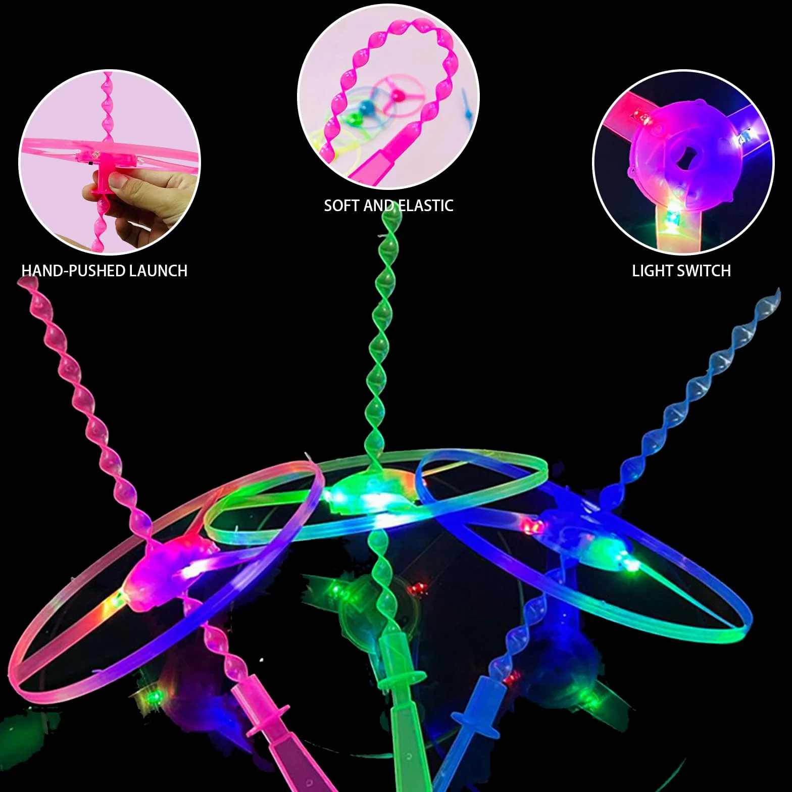 LUKIUP 24 Piezas LED Disco Volador Lanzador Hélice Voladora Luminosos Aire Libre Recuerdo Fiesta Cumpleaños