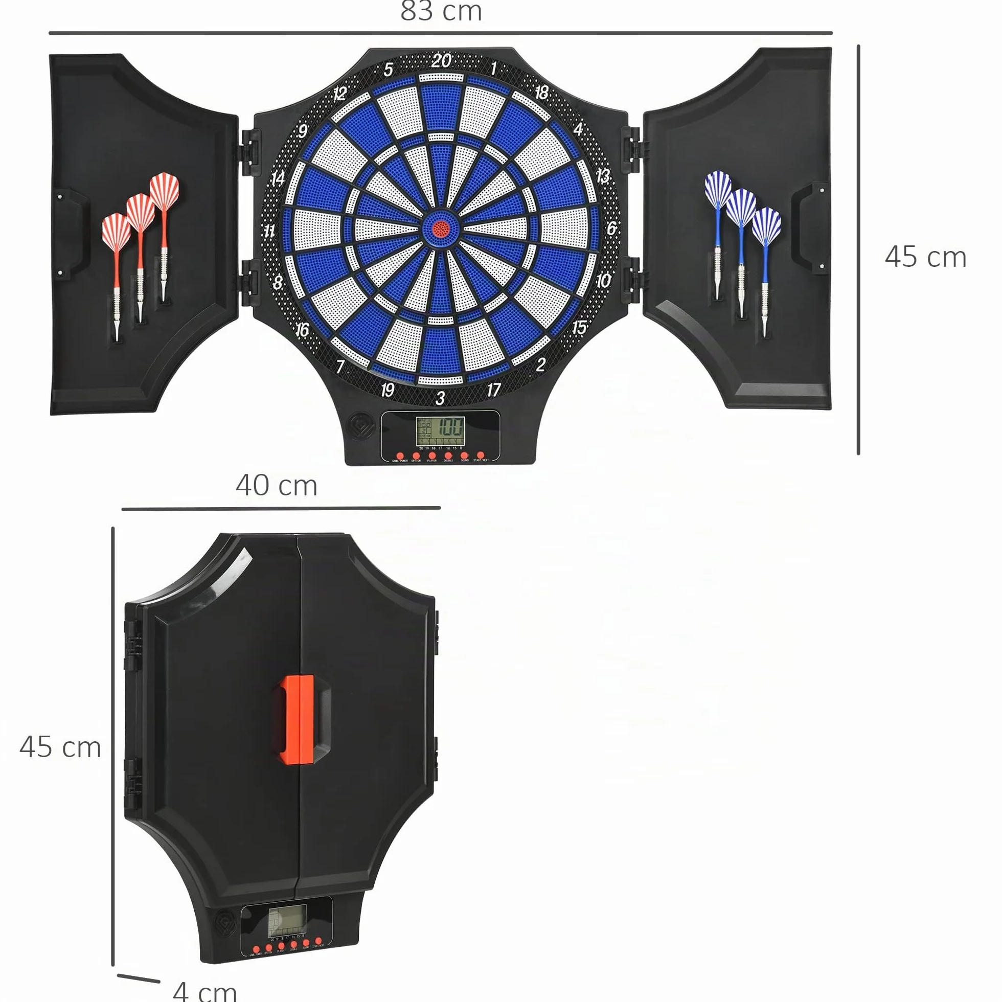 SPORTNOW Diana Electrónica Plegable 31 Juegos 285 Programas 8 Jugadores Juego de Dardo Electrónico 6 Dardos Pantalla LCD 83x45x4 cm Negro