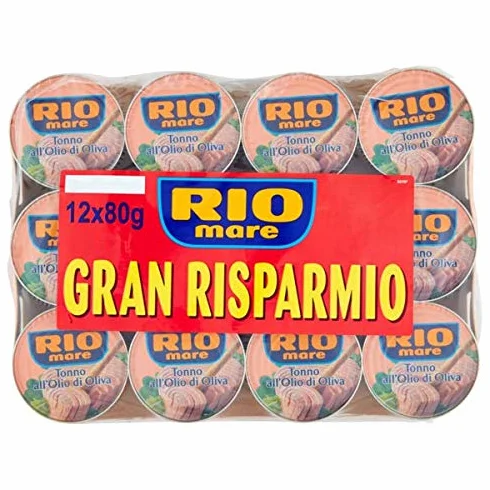 Rio Mare: Juego de 12 latas de atún en aceite de oliva, atún de aleta amarilla, paquete de 12, 80 g (2.82 oz) cada una de 960 g (33.86 oz) en total