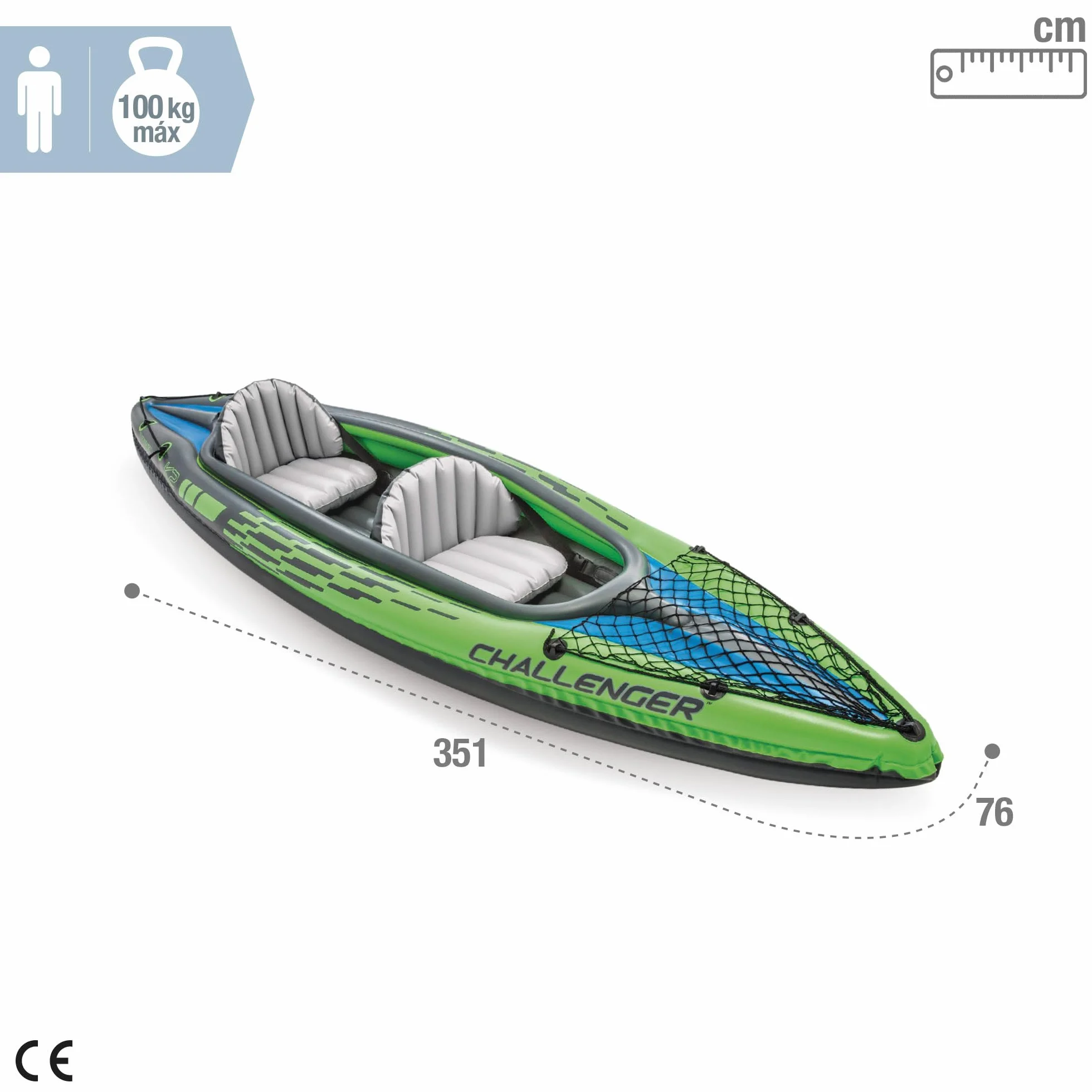Intex Challenger K2 Kayak Hinchable 2 Remo 351 x 76 x 38 cm