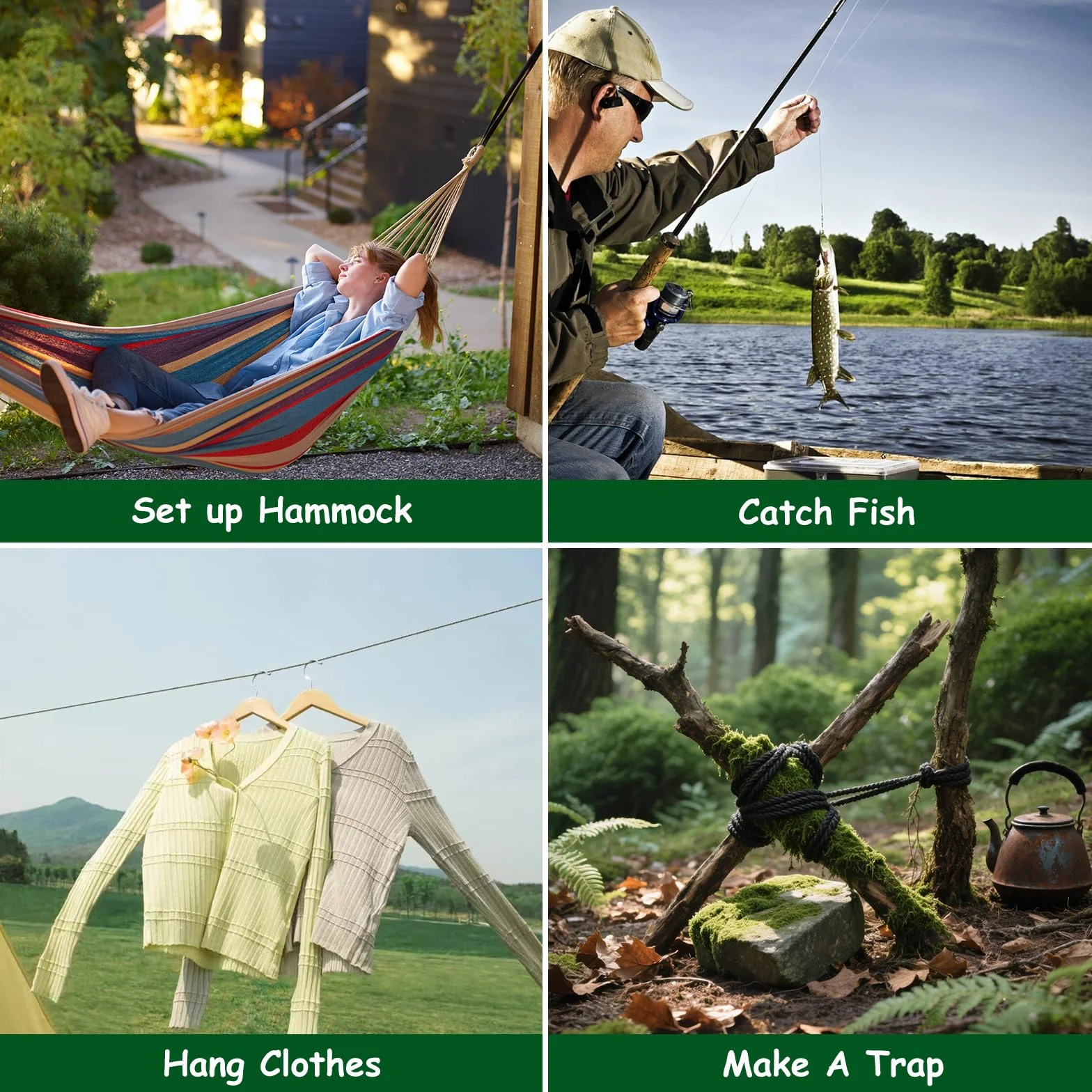 Cuerda Paracord Multiusos 4mm x 10m, 4 Unidades para Manualidades, Senderismo y Camping