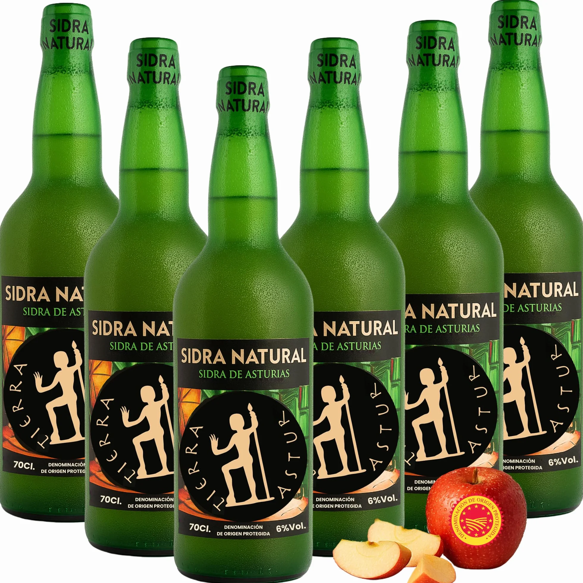 Sidra Asturiana DOP | Pack 6 Botellas 70 cl de Sidra Asturiana – 100% Manzana de Asturiana, 6% Vol