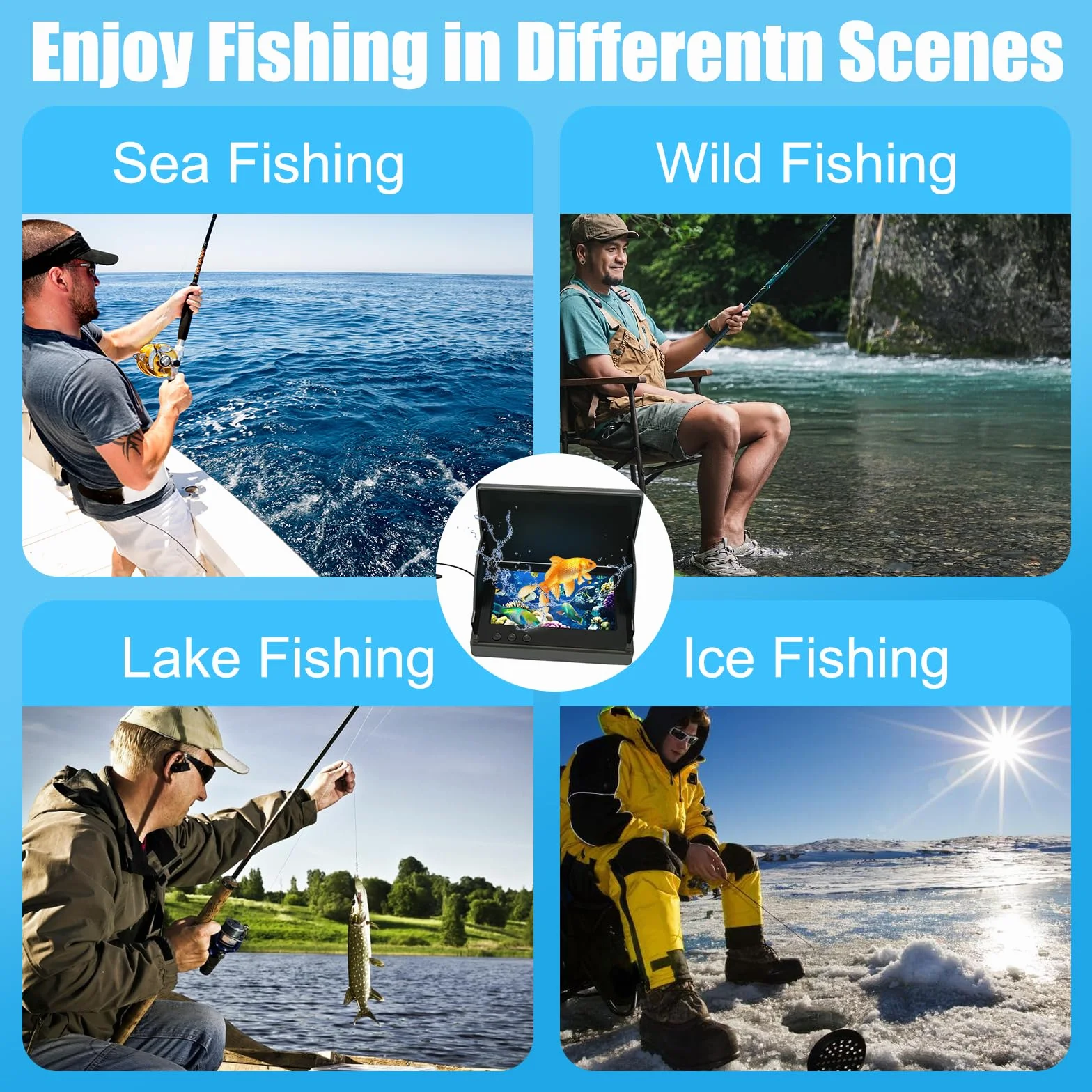 Cámara de Pesca Subacuática 4,3" IPS IP65 Visión Nocturna Infrarrojos Gran Angular