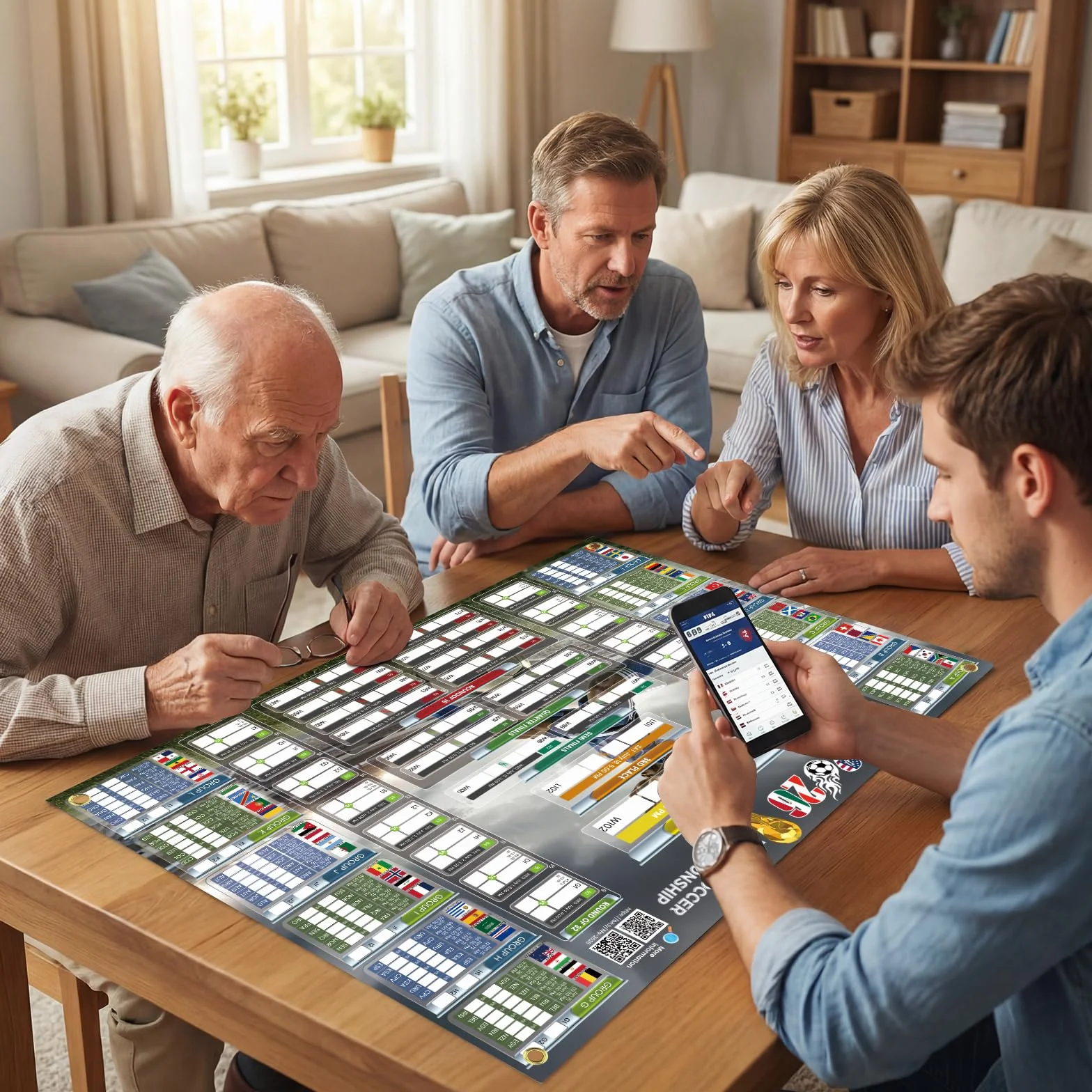 Póster Calendario Mundial 2026 Actualizado Código QR Resultados en Vivo 84.1x59.4 cm Formato Grande Letra Grande Regalo Día del Padre Hogar Bar Oficina UTC-4