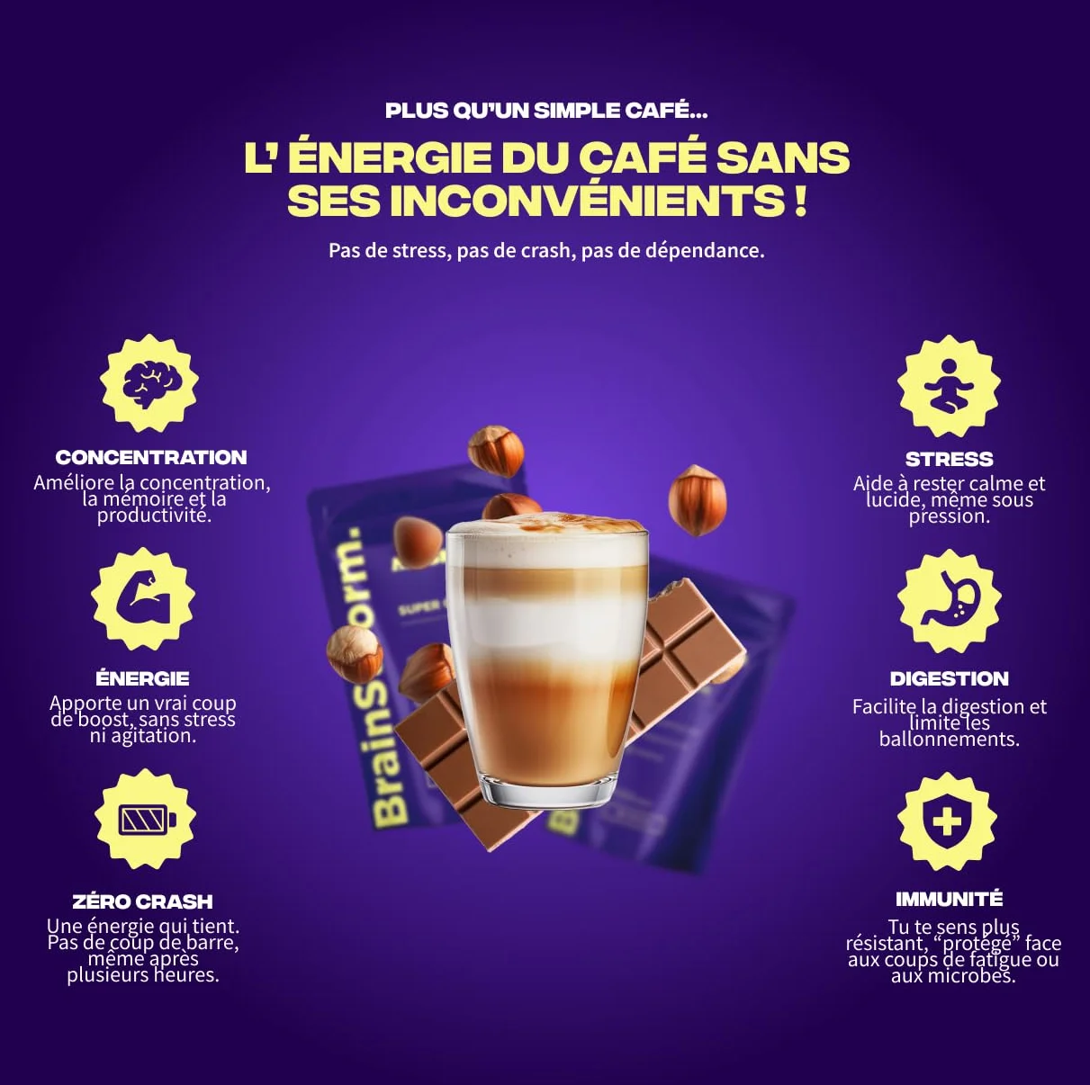 Brainstoorm Mushngo - Súper Café con Hongos Adaptógenos: Lion’s Mane, Cordyceps, Chaga - Vegano - Concentración, Energía, Claridad Mental - 30 tazas de 8g