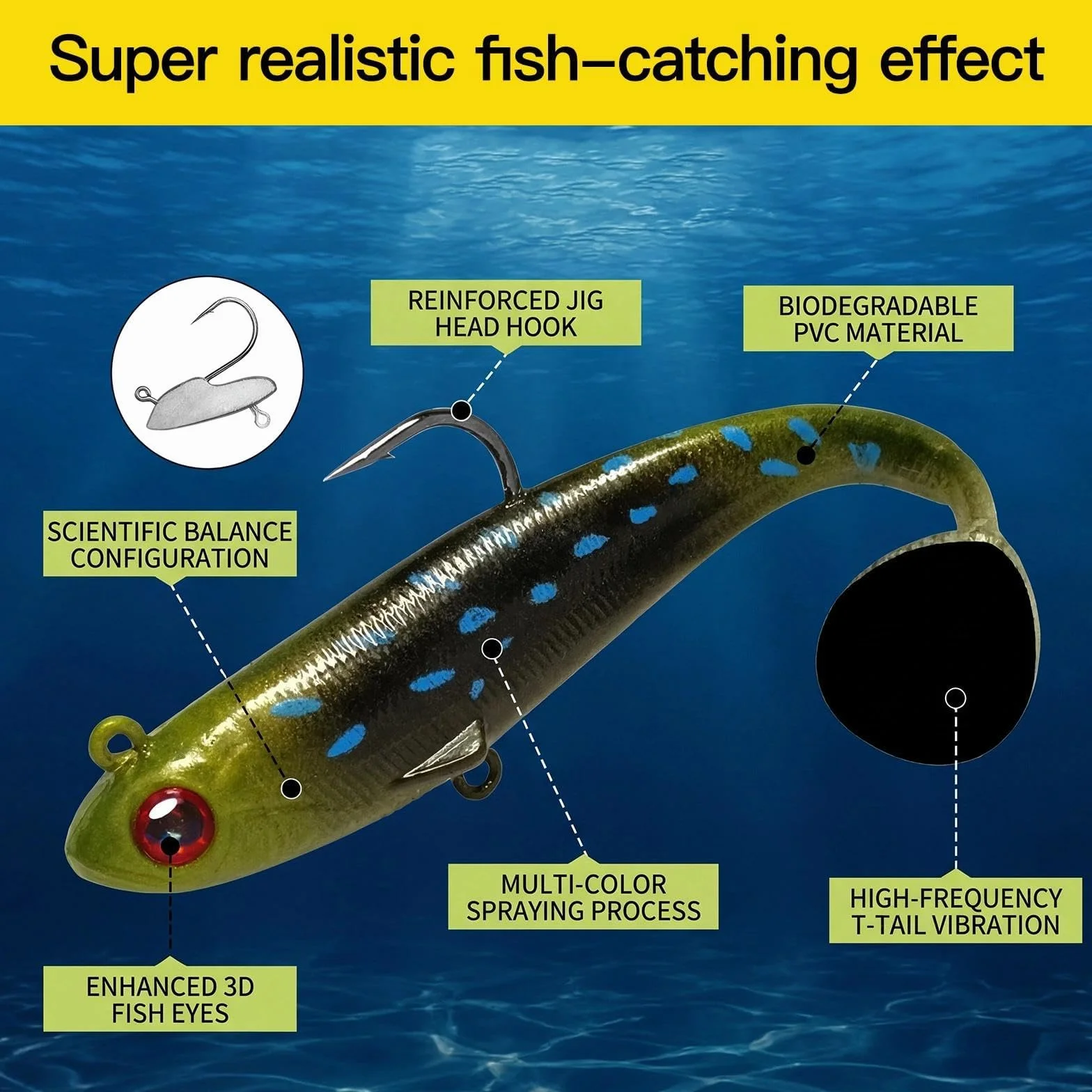 Señuelos de Pesca Goma Suave 9 cm 12,5 g Paddle Tail 3D para Lubina Lucio Carpa Trucha