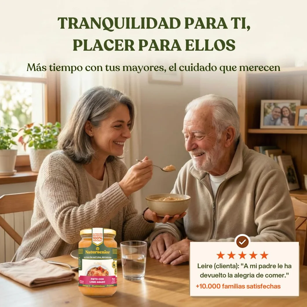 Natursenior - Comida Triturada para Personas Mayores - Pack Puré de Pisto con Lomo Asado - 100% Natural, Omega 3, Fibra, Proteína - 6 uds x 340g