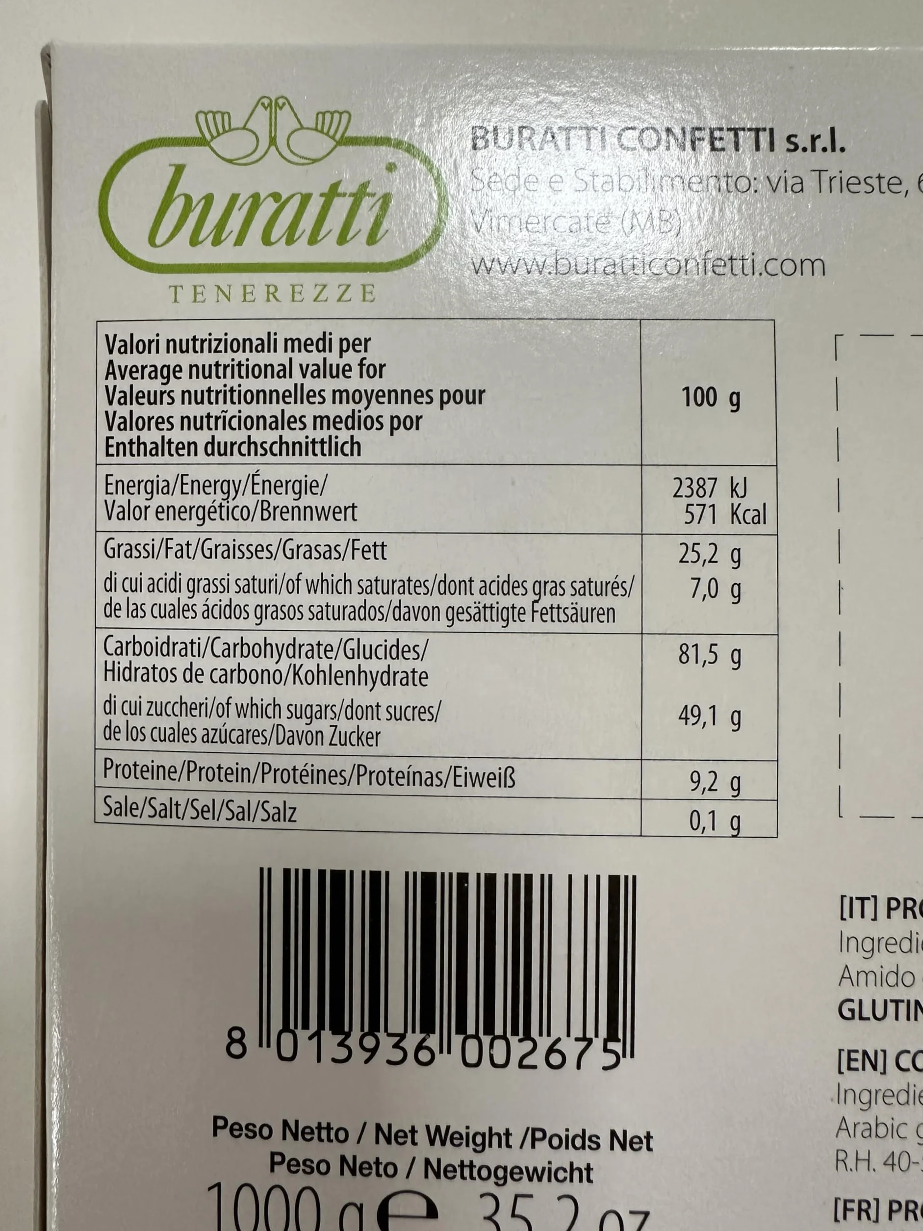 Buratti Confetti Tenerezze Sabor A Pistacho Blanco Almendras Recubiertas De Chocolate - 1 kg