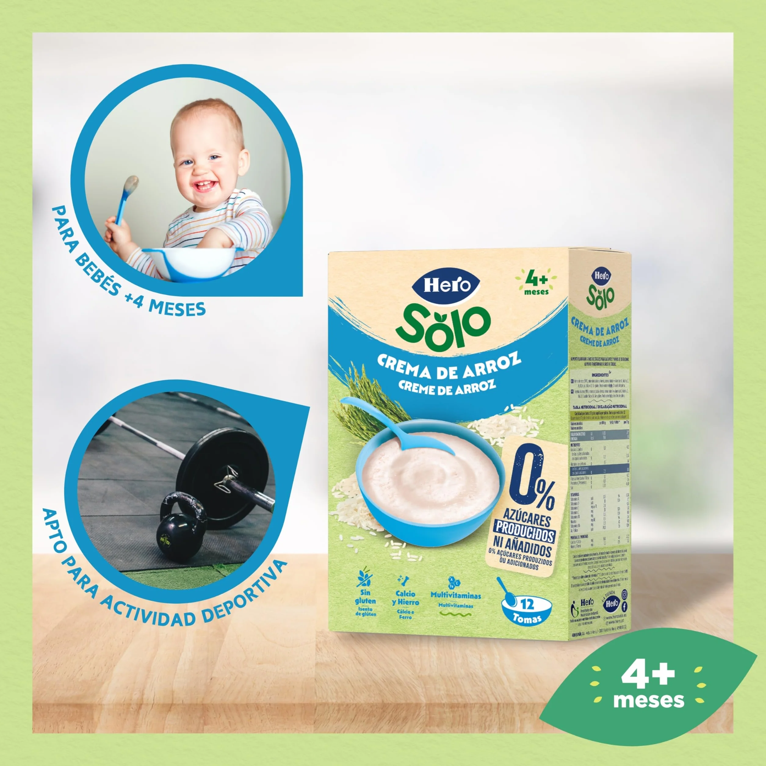 Hero Solo Papilla Crema de Arroz, Sin Gluten, Rica en Fibras y Vitaminas, Sabor Natural para Bebés, a partir de 4 meses, Pack x 6 units x 220 g