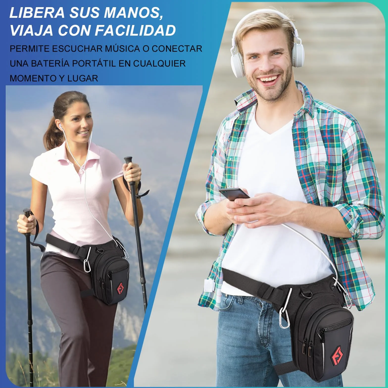 Eshow Pernera Moto Ampliable Bolsa Pierna Ajustable Tira Reflectante Viajes Senderismo Ciclismo Negro