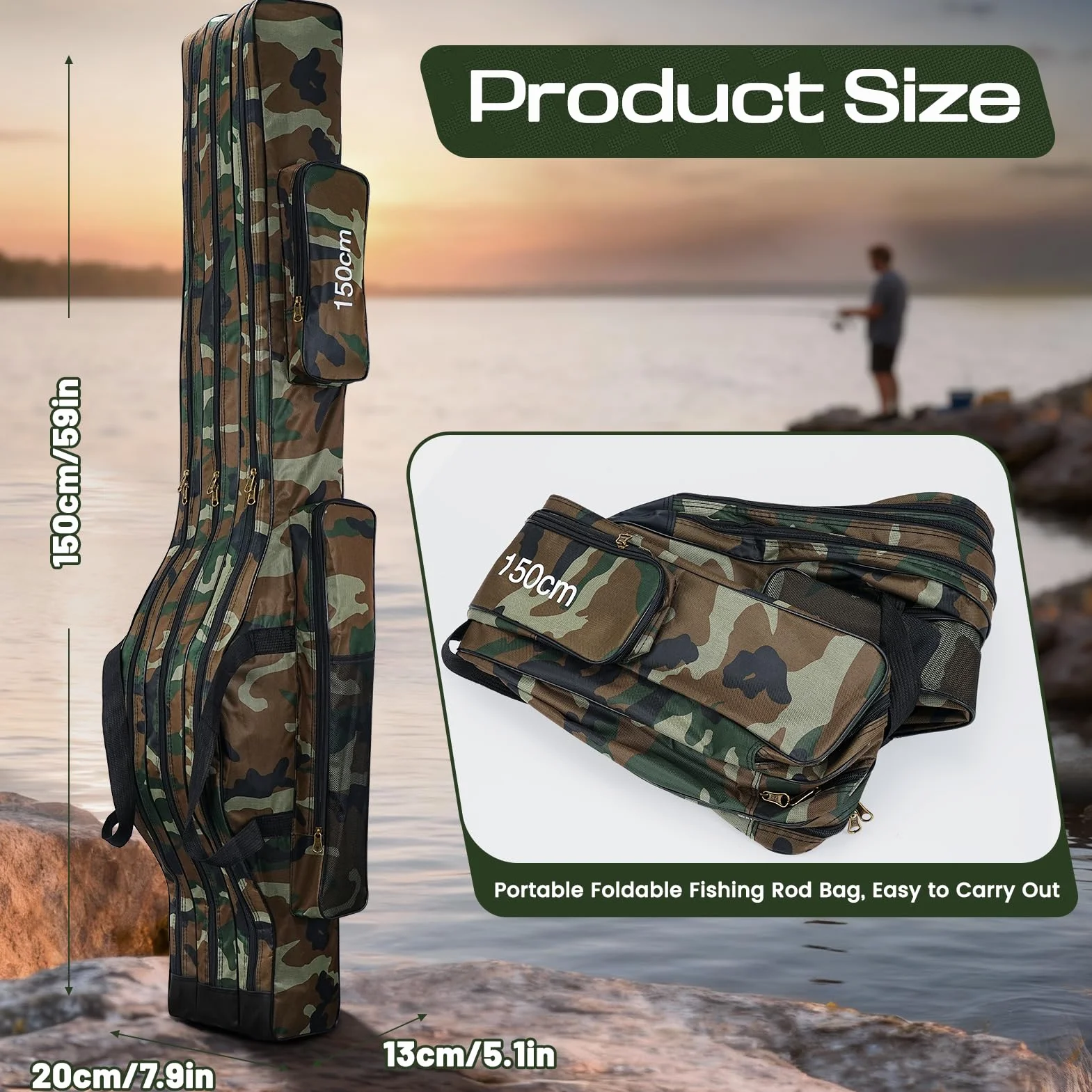 Bolsa para Caña de Pescar Portátil 150cm Plegable Impermeable 3 Capas Marrón