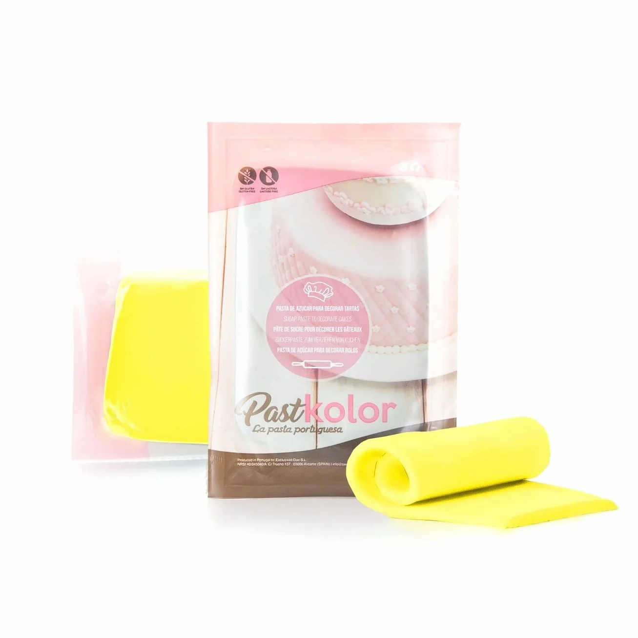 Past Kolor - Fondant Pasta de Azúcar - Fondant para Cubrir Tartas, Cupcakes, Galletas o Modelar - Ideal para Decoración de Pasteles - 250 G (AMARILLO PASTEL, 250 Gr)