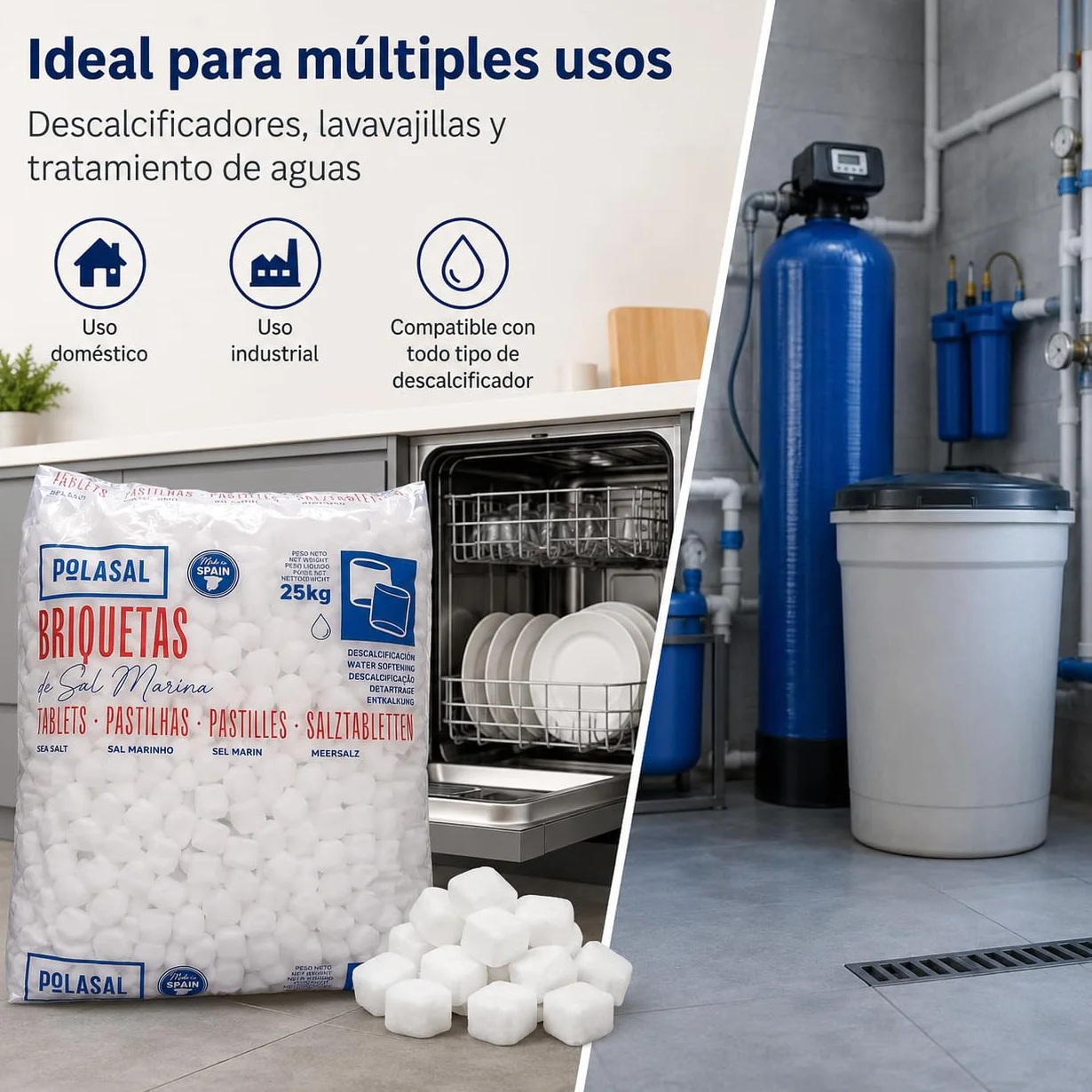 Sal natural en pastillas para descalcificador - Saco de 25 kg