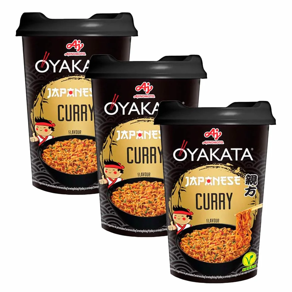 Fideos instantáneos curry japonés en vaso 90 g Pack 3 unidades, noodles rápidos listos en 3 min para casa oficina viajes