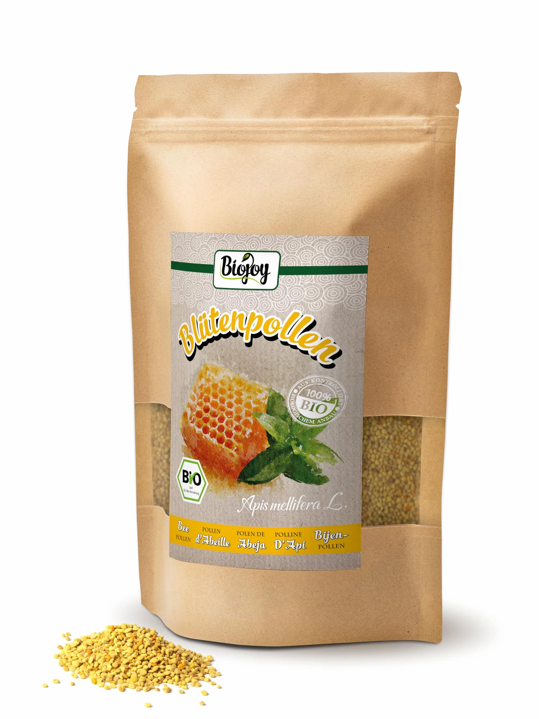 Biojoy Polen de Abeja Ecológico (500 g), Polen de Flores en Gránulos, Natural, Ideal para Comer