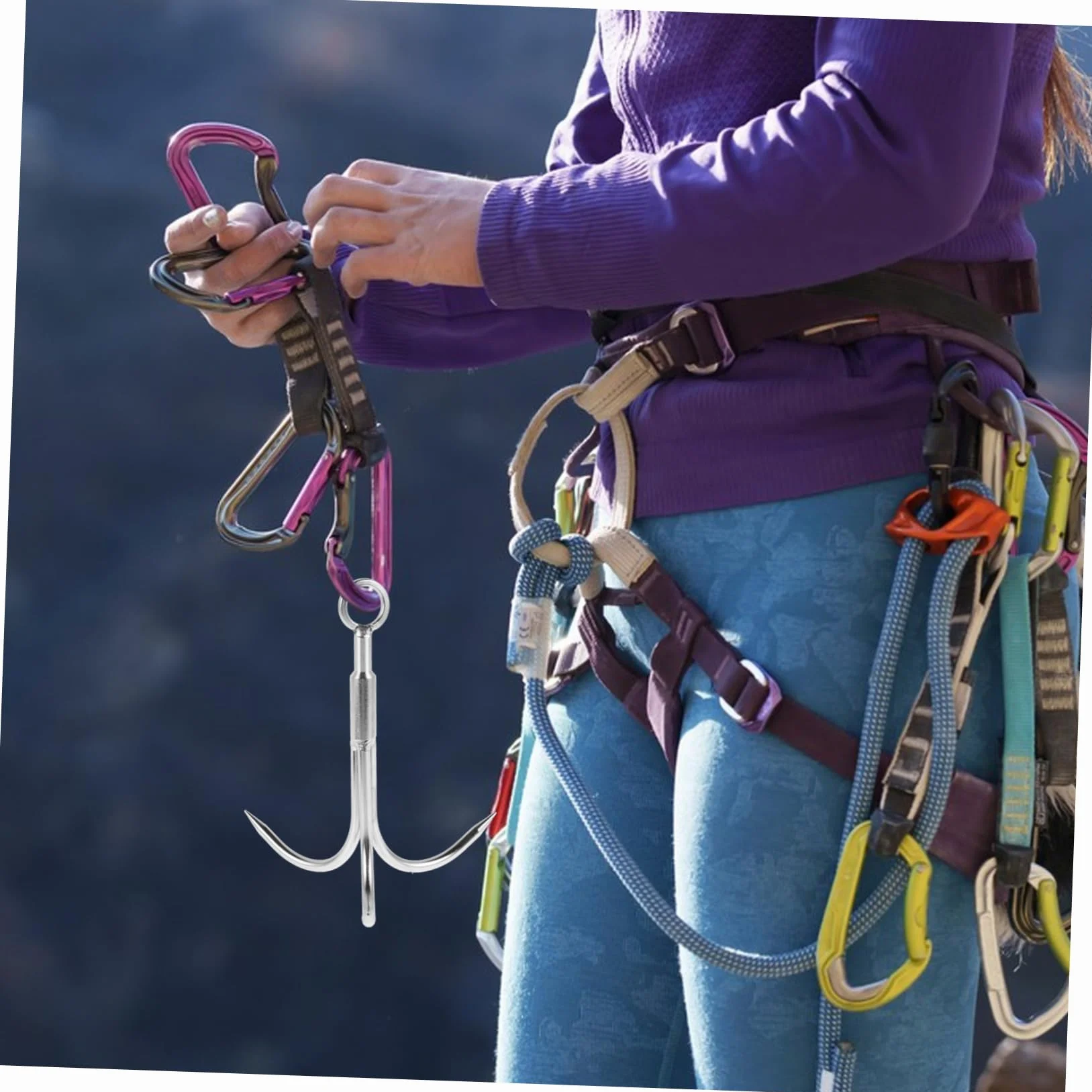 Gancho de Agarre de Tres Puntas de Acero Inoxidable con Cuerda de 10 Metros para Pesca, Escalada y Rescate