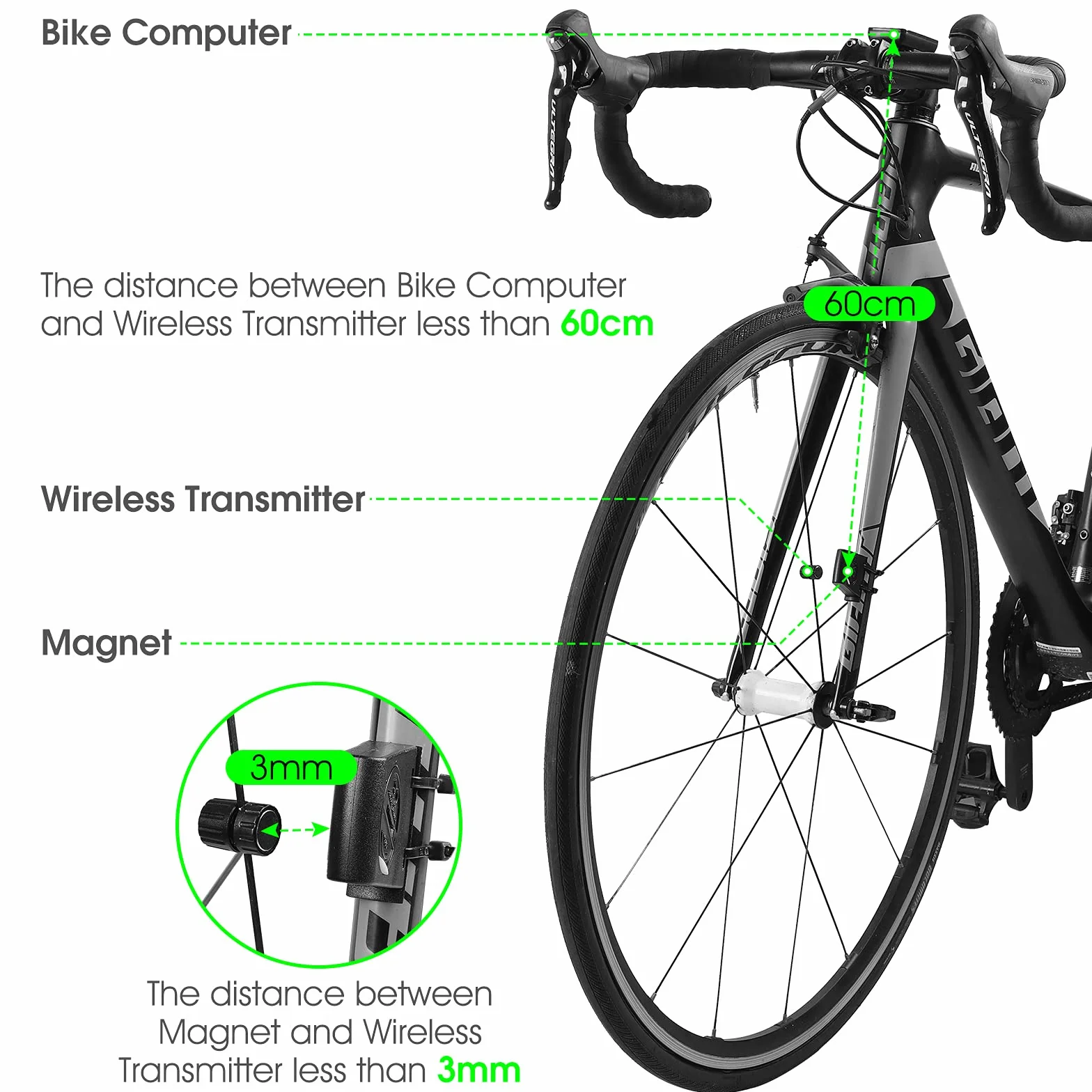 Cuenta Kilómetros Bicicleta Inalámbrico con Pantalla LCD IPX7 USB Carga Ciclocomputador