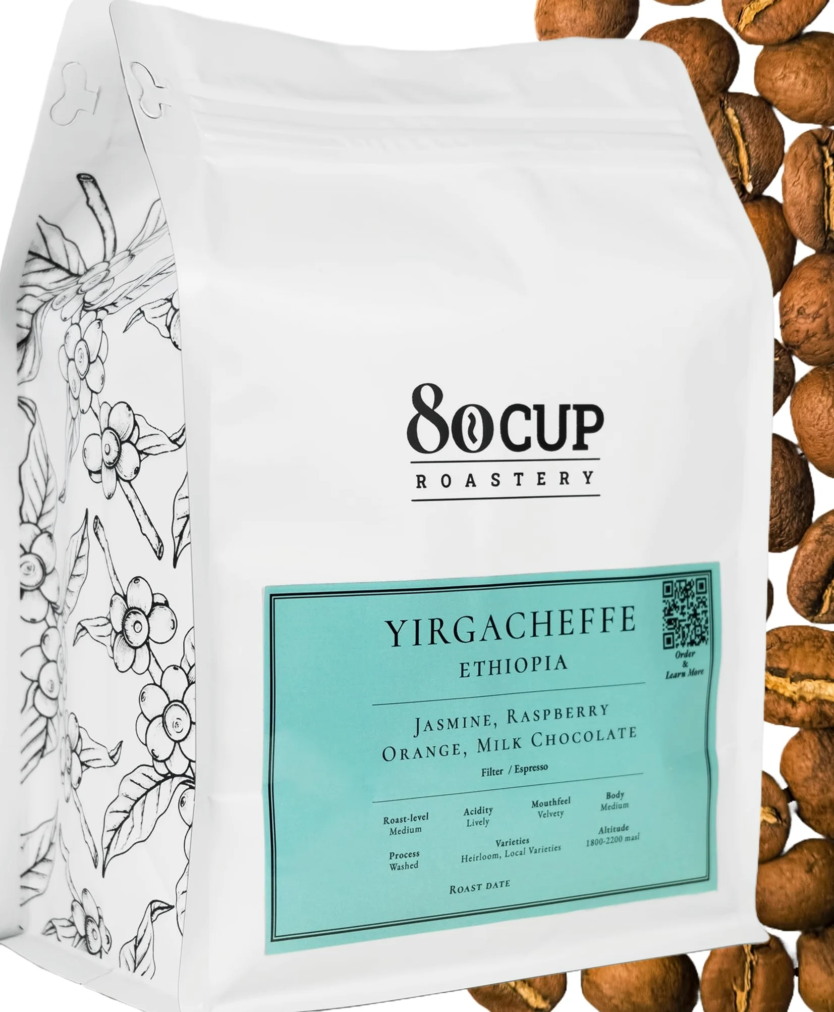 Freshest Specialty Coffee Beans | 80 CUP Roastery | Single Origin ~ Roasted After Order (1000g, Ethiopia Yirgacheffe)