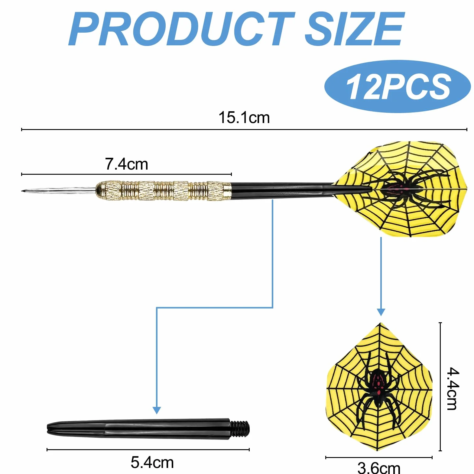 Wingluge Juego de 12 Dardos con Punta de Acero, 14 Gramos, Darts Set 4 Patrones