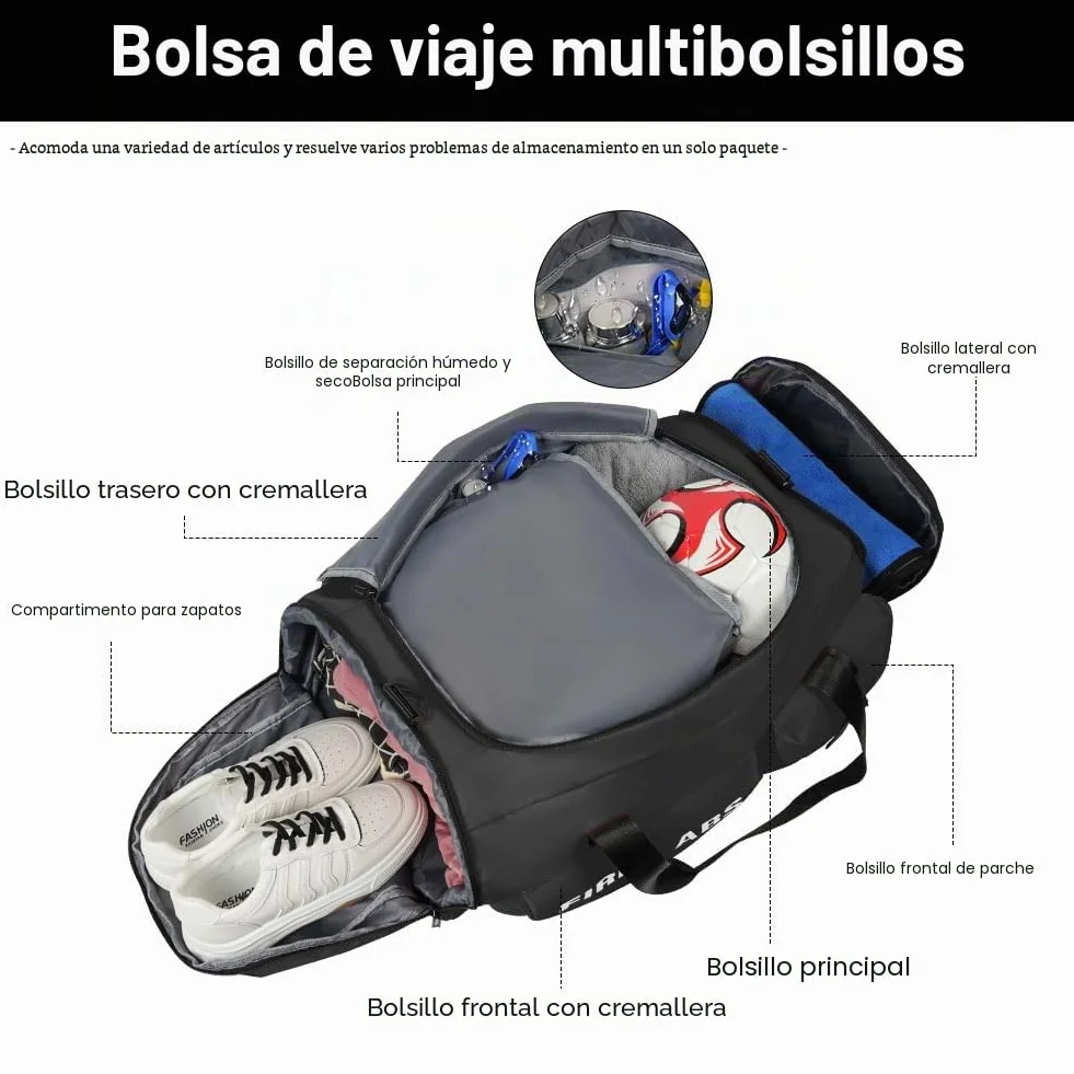 Flintronic 65L Bolsa Deporte Gimnasio Viaje Impermeable con Zapato Separada Seco y Humedo Negro