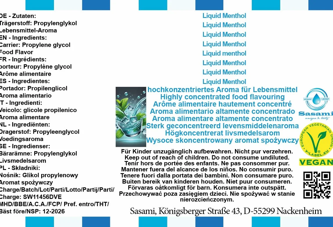 Liquid Menthol aroma concentrado - Vegano - Sasami - 10ml