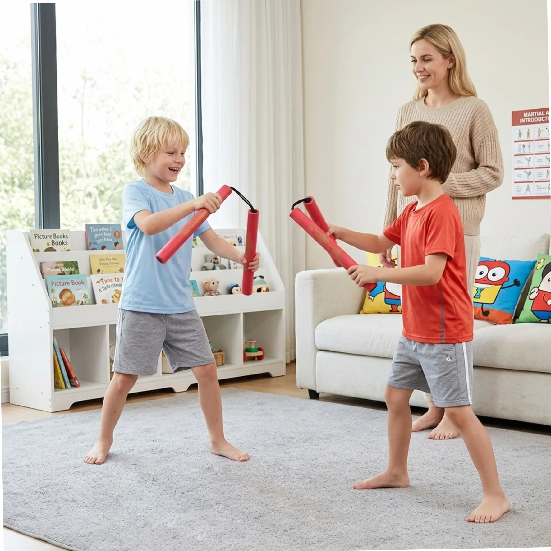 Nunchakus de Espuma Suave para niños 2 Unidades Entrenamiento Ligeros Seguros Acolchado Azul