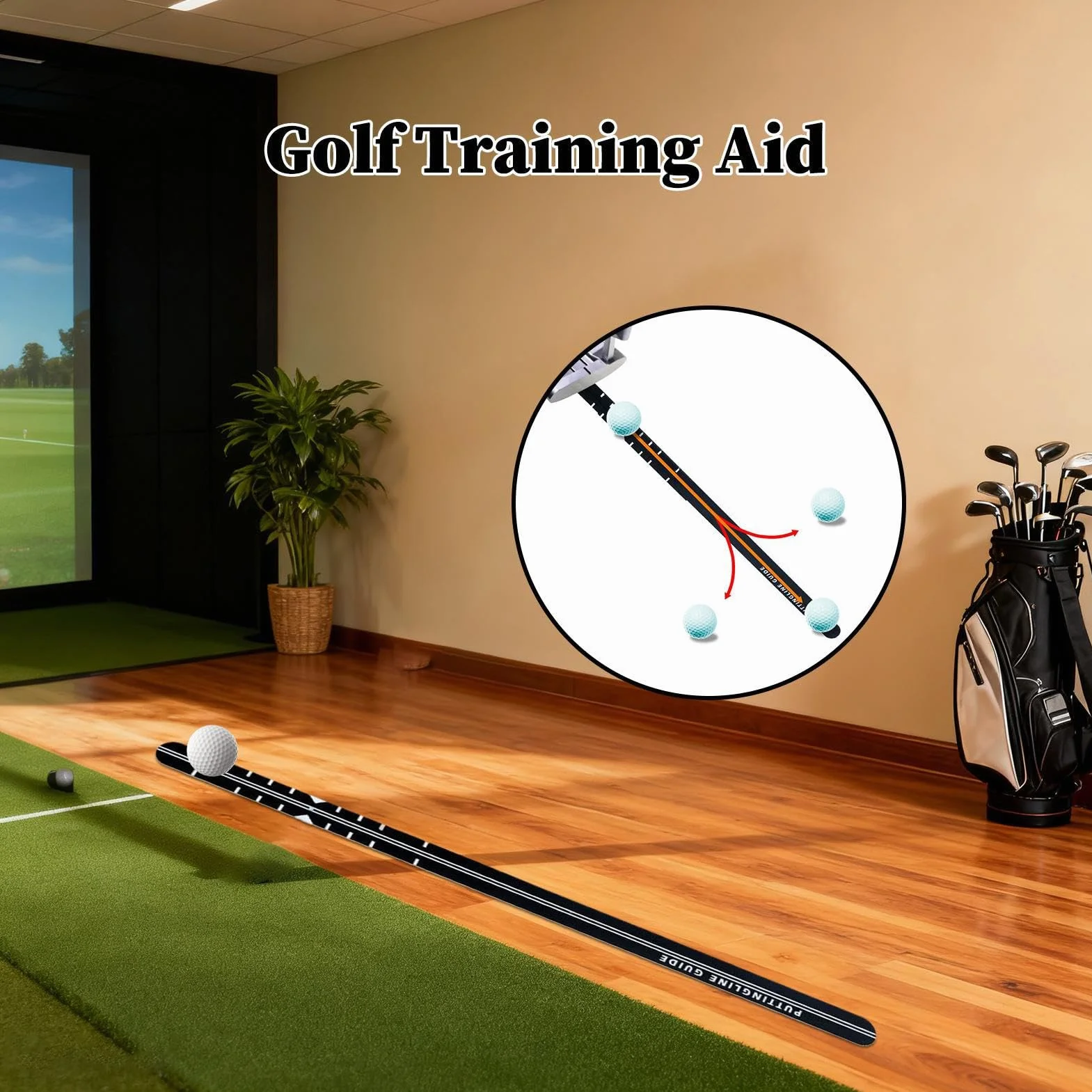 Piccello Guide Ruler 35.43x1.57x1.57 Golf Putter Alignment Rail Práctica portátil