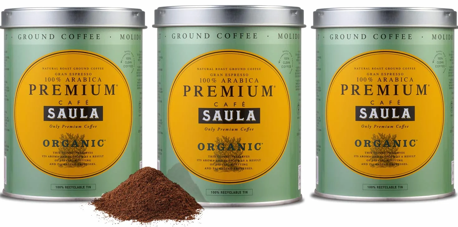 Café Saula Premium Ecológico 100% arábica molido - Pack 3 botes de 250 gr