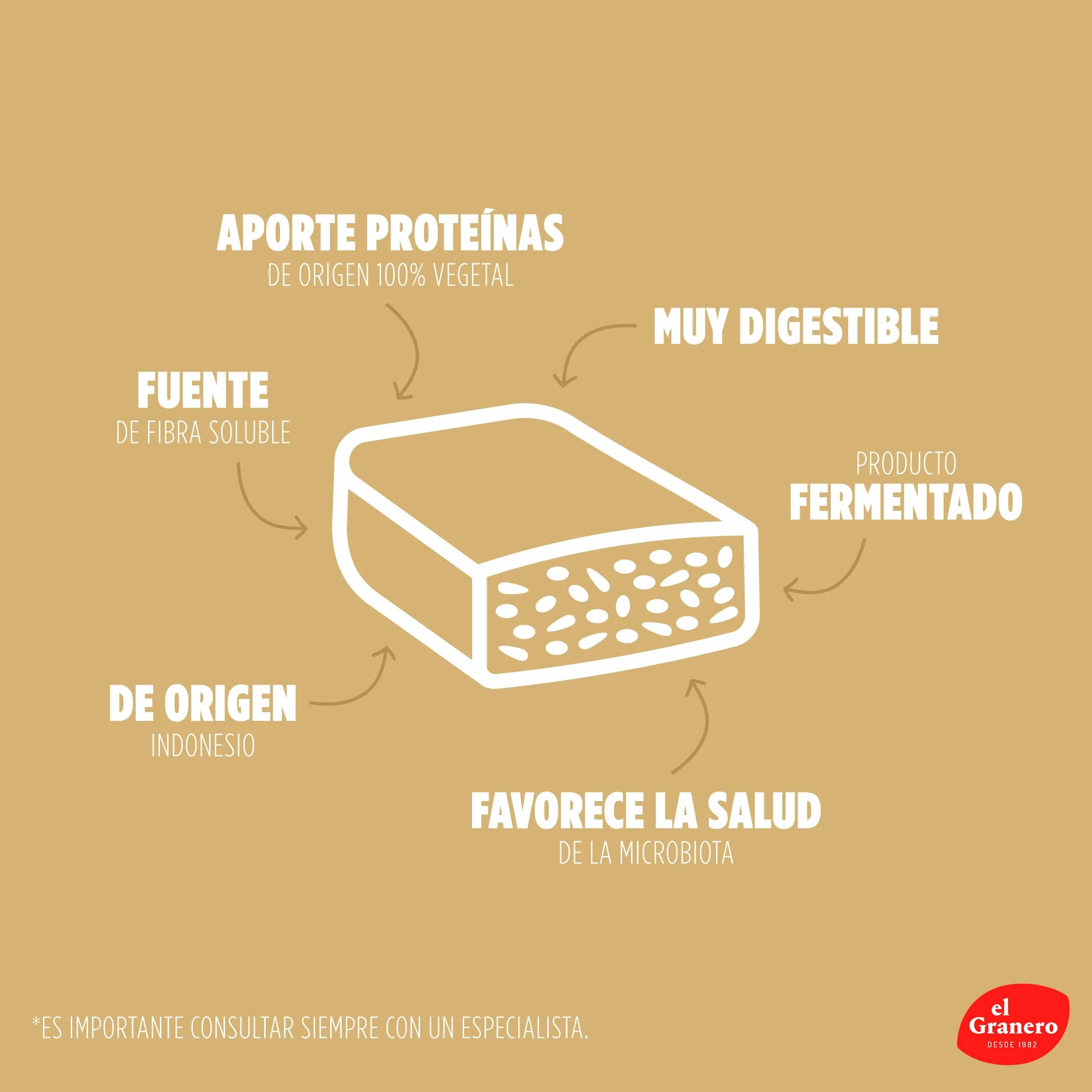 El Granero Integral - Tempeh en Conserva BIO - 380 g - Carne Vegetal de Soja Fermentada y Shoyu - Alimento Rico en Fibra y Proteínas - Apto para Veganos