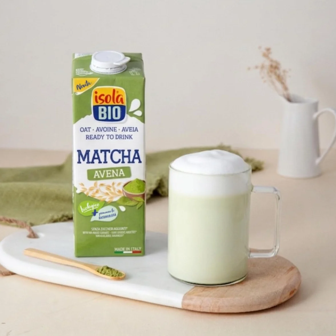 ISOLA BIO - Pack de 6 Unidades de 1 L de Bebida Ecológica Vegetal de Avena y Matcha - Sin Azúcar Añadido - Apto para Veganos - Ideal para Tomar Sola o en Batidos