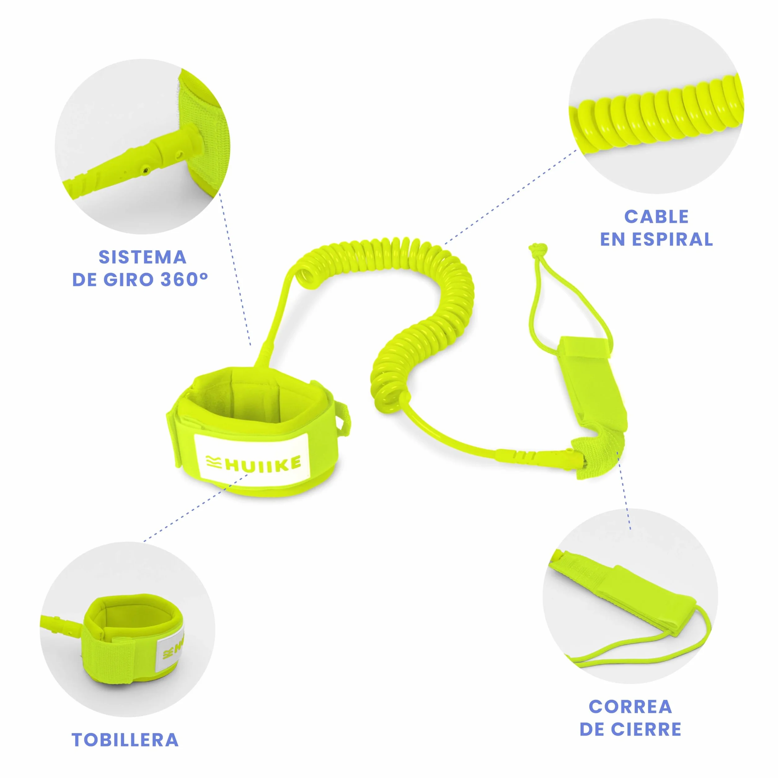 HUIIKE Leash Paddle Surf Ajustable en Espiral Giro 360º Accesorios SUP Correa Stand Up Paddle Board