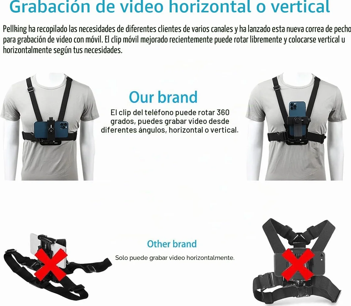 PellKing Soporte para teléfono móvil con arnés de Montaje en el Pecho, Correa para teléfono Celular