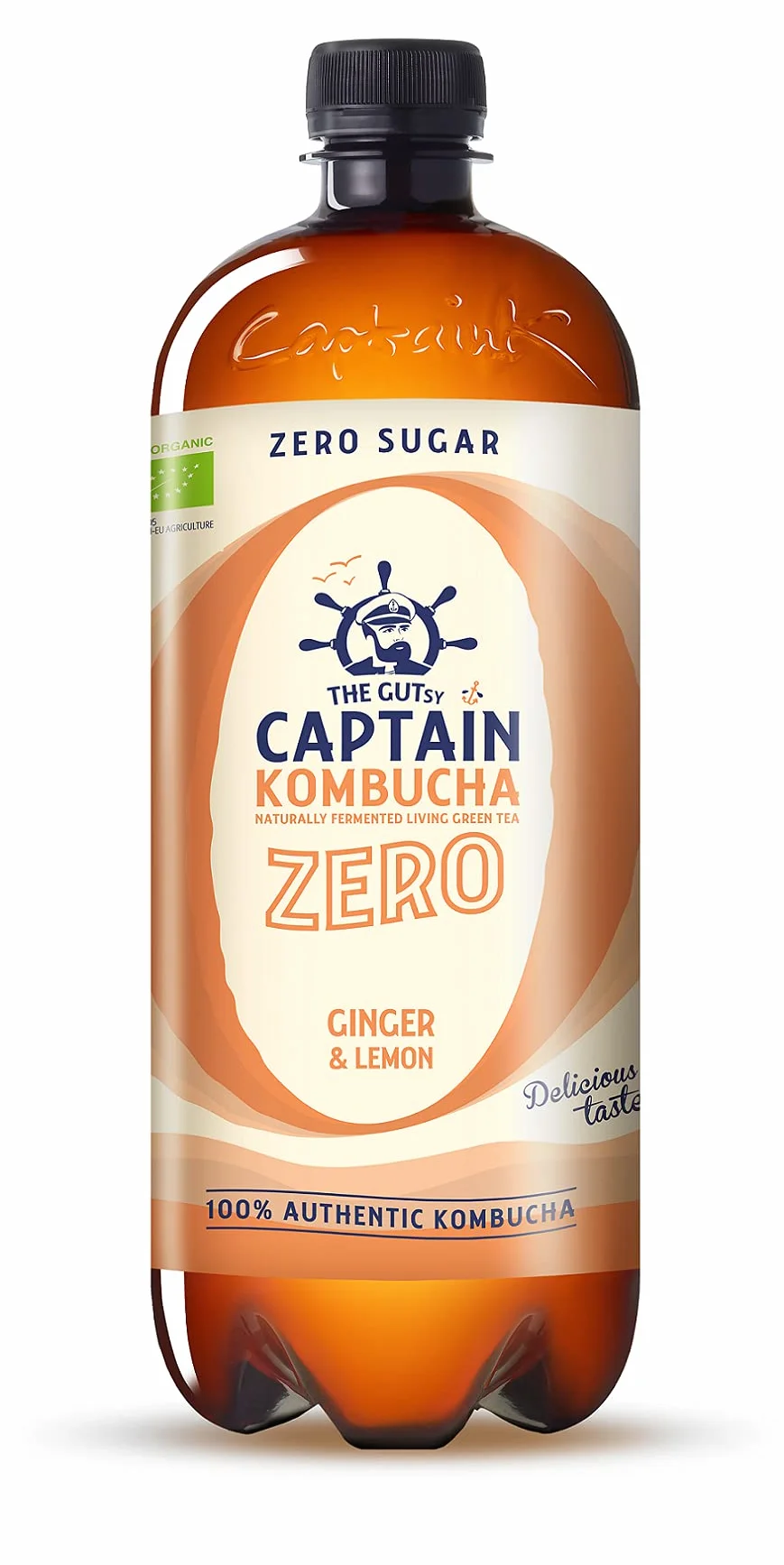 Captain Kombucha ZERO - Zero Sugar, Zero Calories - Bebida Probiótica Naturalmente Fermentada, Sin Pasteurizar, Vegan - 1 x 1000ml (Ginger Lemon)
