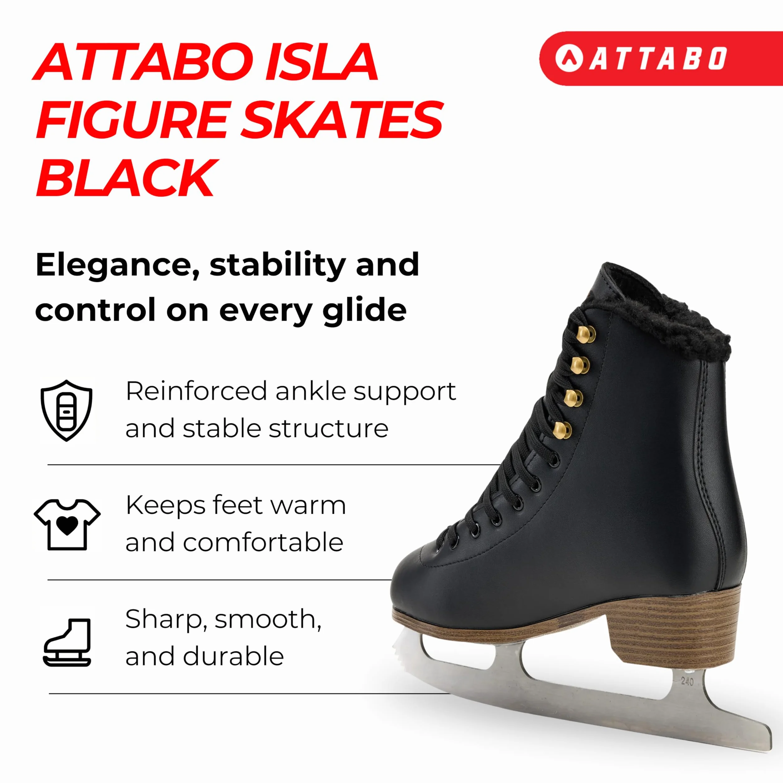 Patines de Hielo Artísticos para Niños Isla 31-36 EU Cuchilla de Acero Inoxidable Negro|Rosa