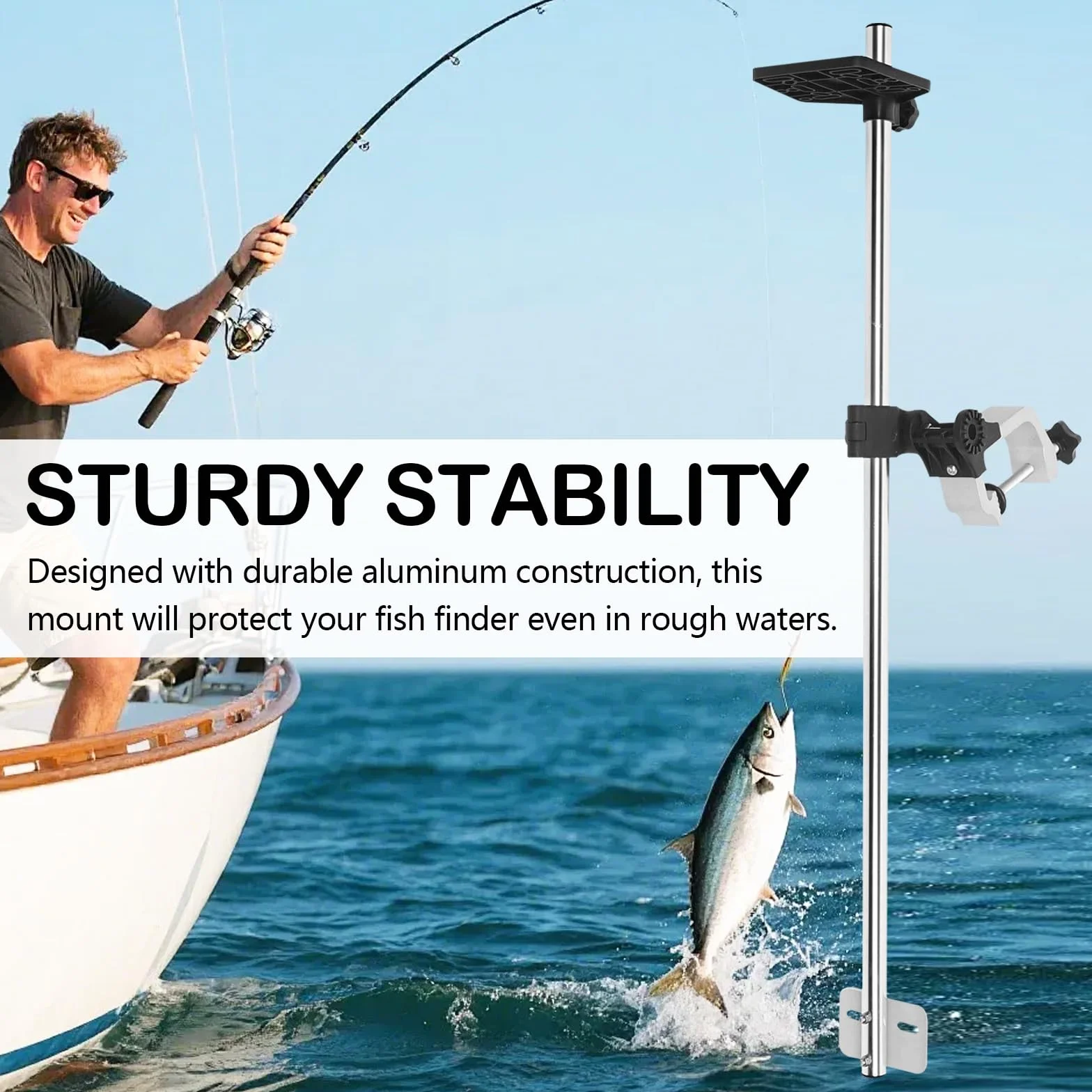 Soporte para Sonda De Pesca Giratorio 360° Aleación De Aluminio Abrazadera Ajustable Universal 80cm