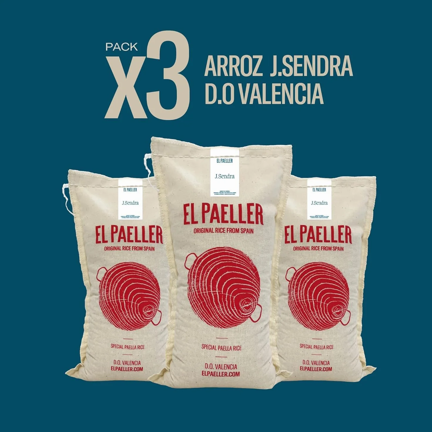 El PAELLER - Arroz J. Sendra D.O. Valencia | Máxima Absorción de Sabor para Paellas y Arroces Melosos | Pack de 3 uds. de 1 kg