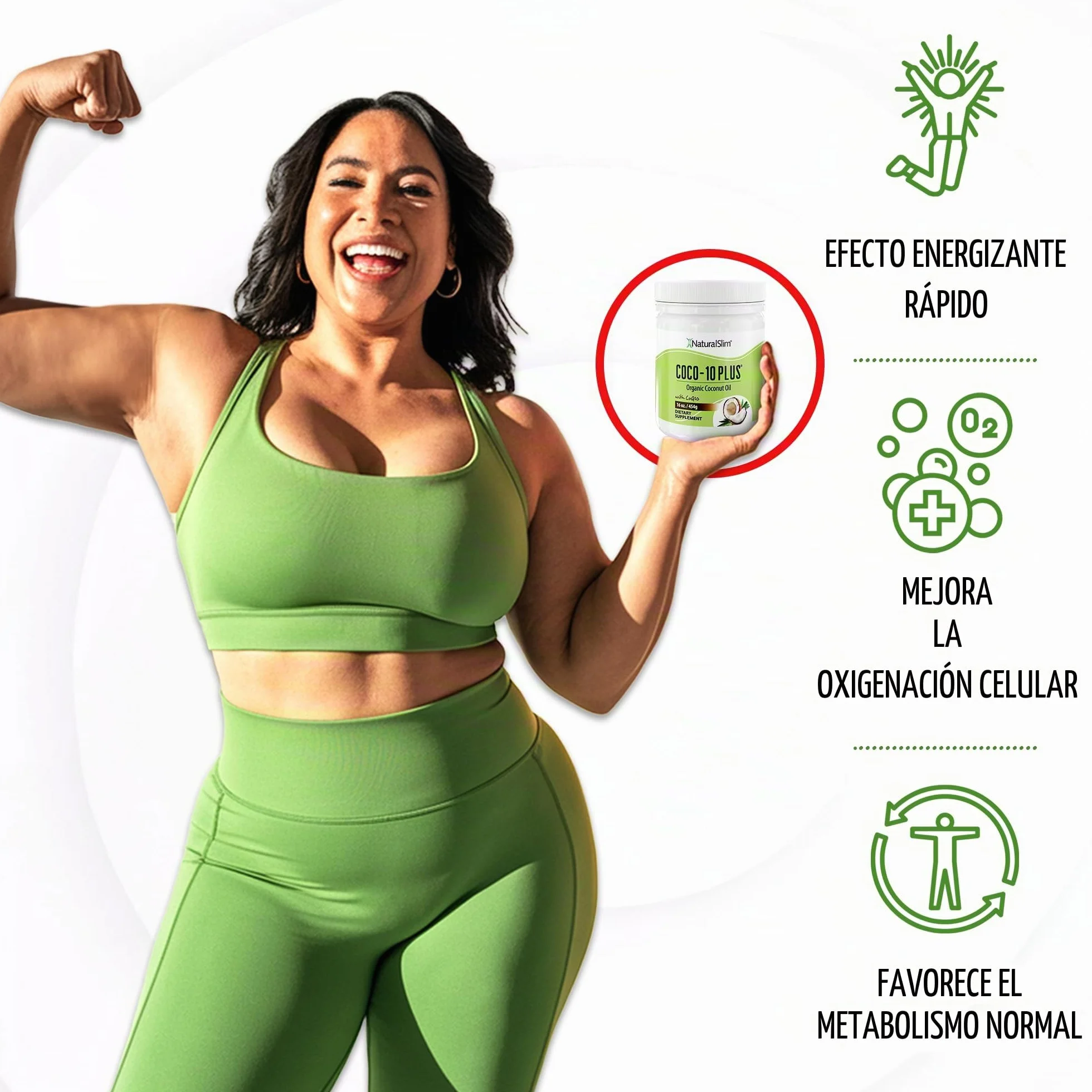 NaturalSlim Coco 10 Plus con CoQ10, Aceite de Coco Orgánico con MCT para hornear, mezclar o consumir directamente, Mejora la energía, el metabolismo y apoya el sistema inmunológico, 454g (Coco 10)