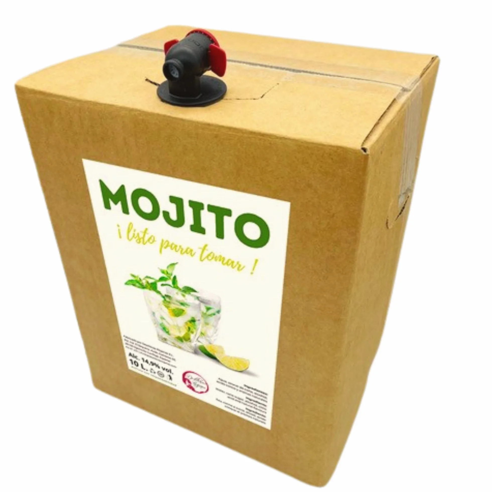 Mojito Preparado Bag in Box 9L Listo para Tomar de “Destilerías Riojanas” a base de Ron, Zumo Limón, Azúcar y Menta. Cómodo, práctico, rentable, Ideal para bares y eventos