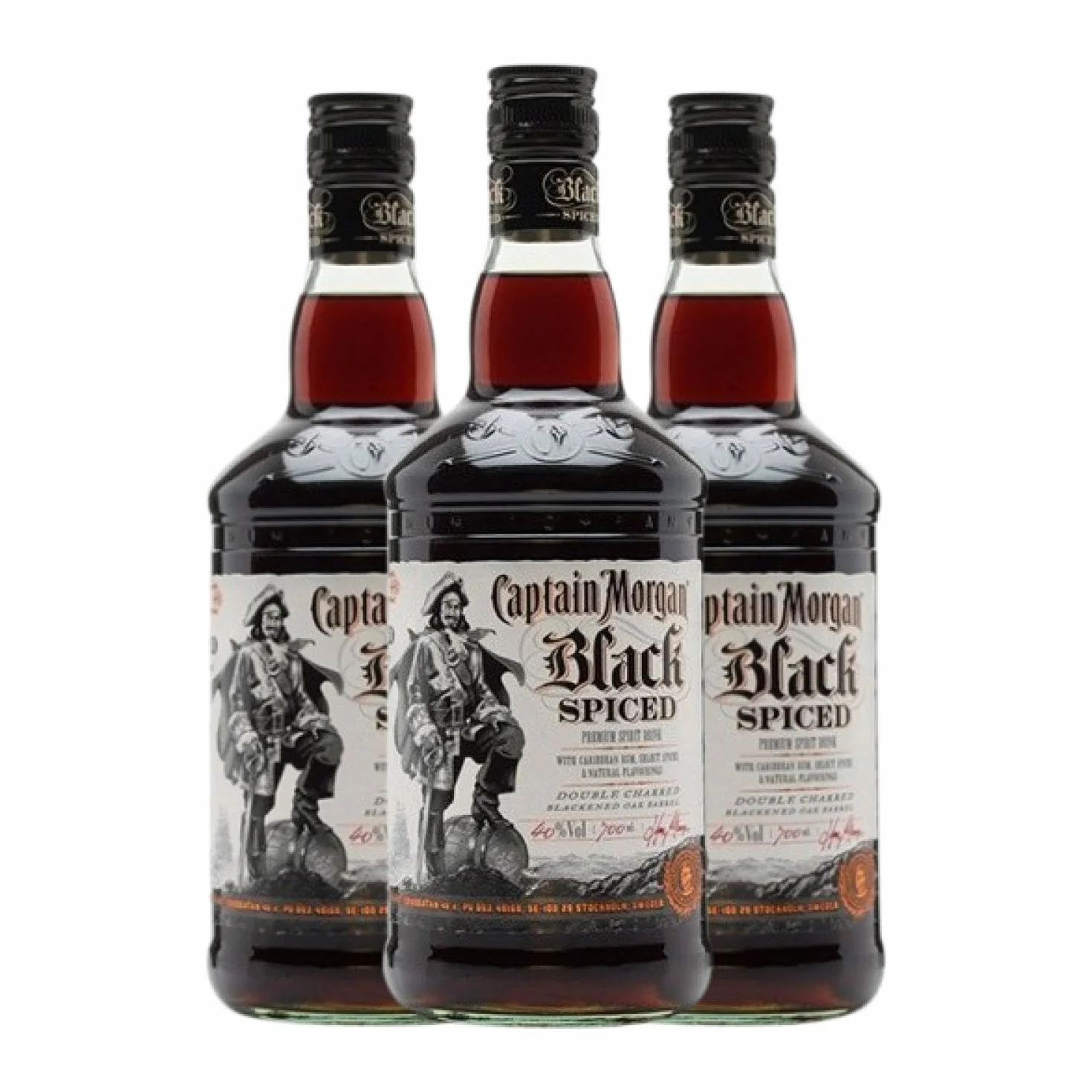 Ron Captain Morgan Black Spiced Añejo Botella Misil 1 L (Caja de 3 Botella Misil de 1 L)