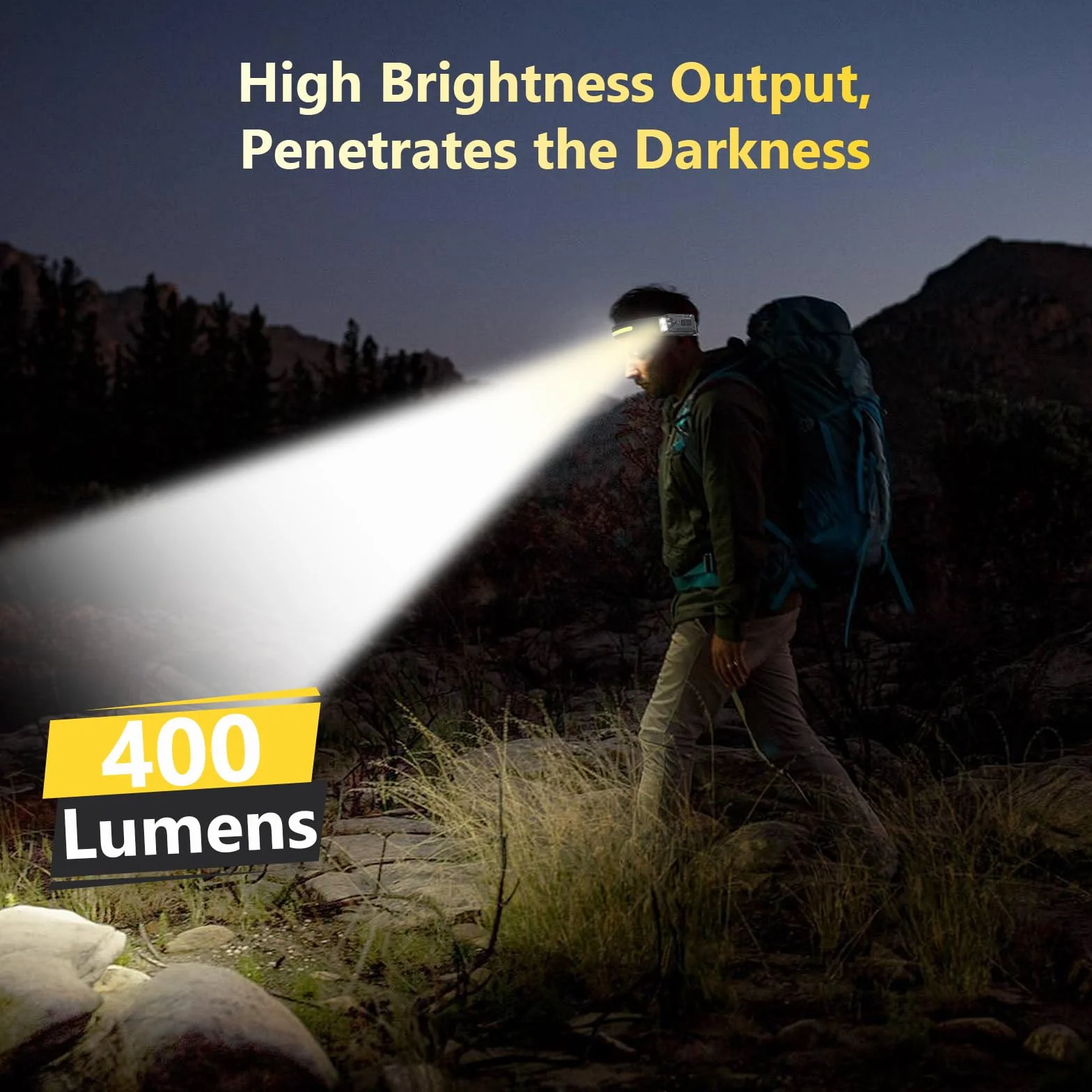Diboniur Linterna Frontal LED Recargable 8 Modos IPX4 Impermeable Sensor Movimiento 340° Camping Correr