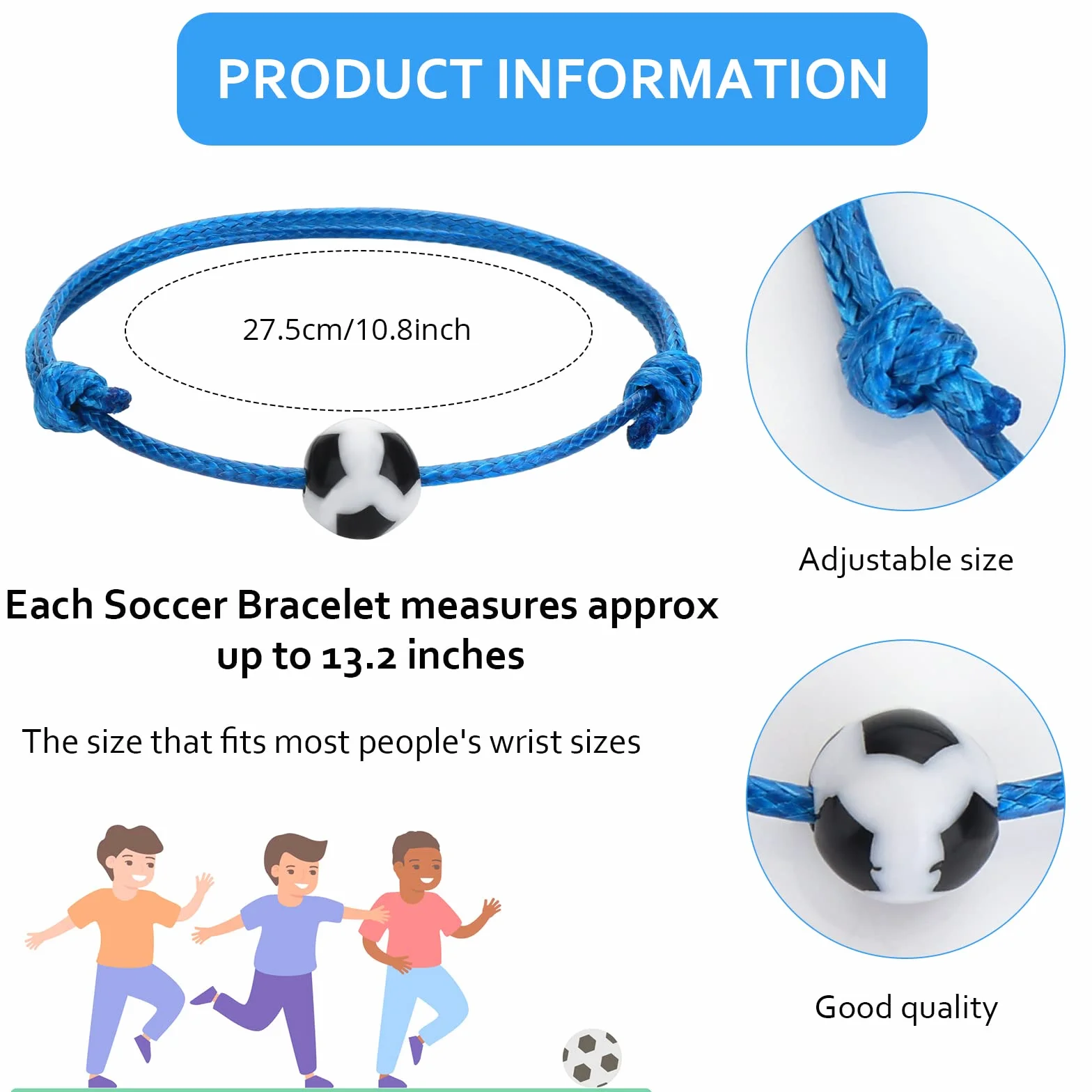 Pulsera trenzada de fútbol para niños, ajustable, Pulsera de la Copa Mundial