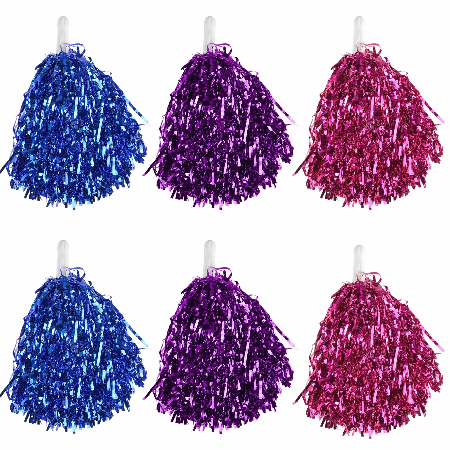 Pompones de Animadora 6 Piezas con Mango Azul/Violeta/Magenta para Eventos Deportivos y Fiestas