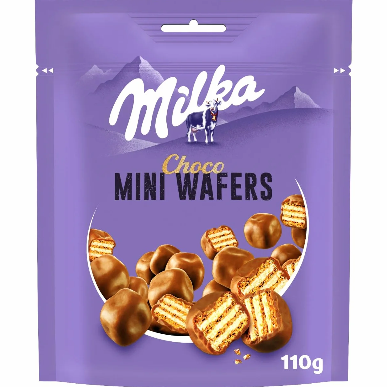 Milka Mini Wafers Galletas Barquillo con Relleno Cremoso y Cubierto de Chocolate con Leche de los Alpes 110 g
