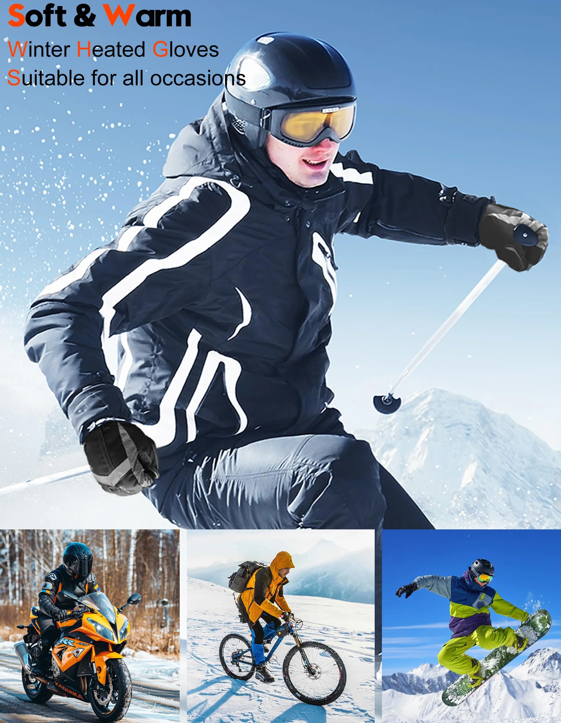SVPRO Guantes calefactados recargables 5V 6000mAh impermeables resistentes al viento para esquí caza motociclismo